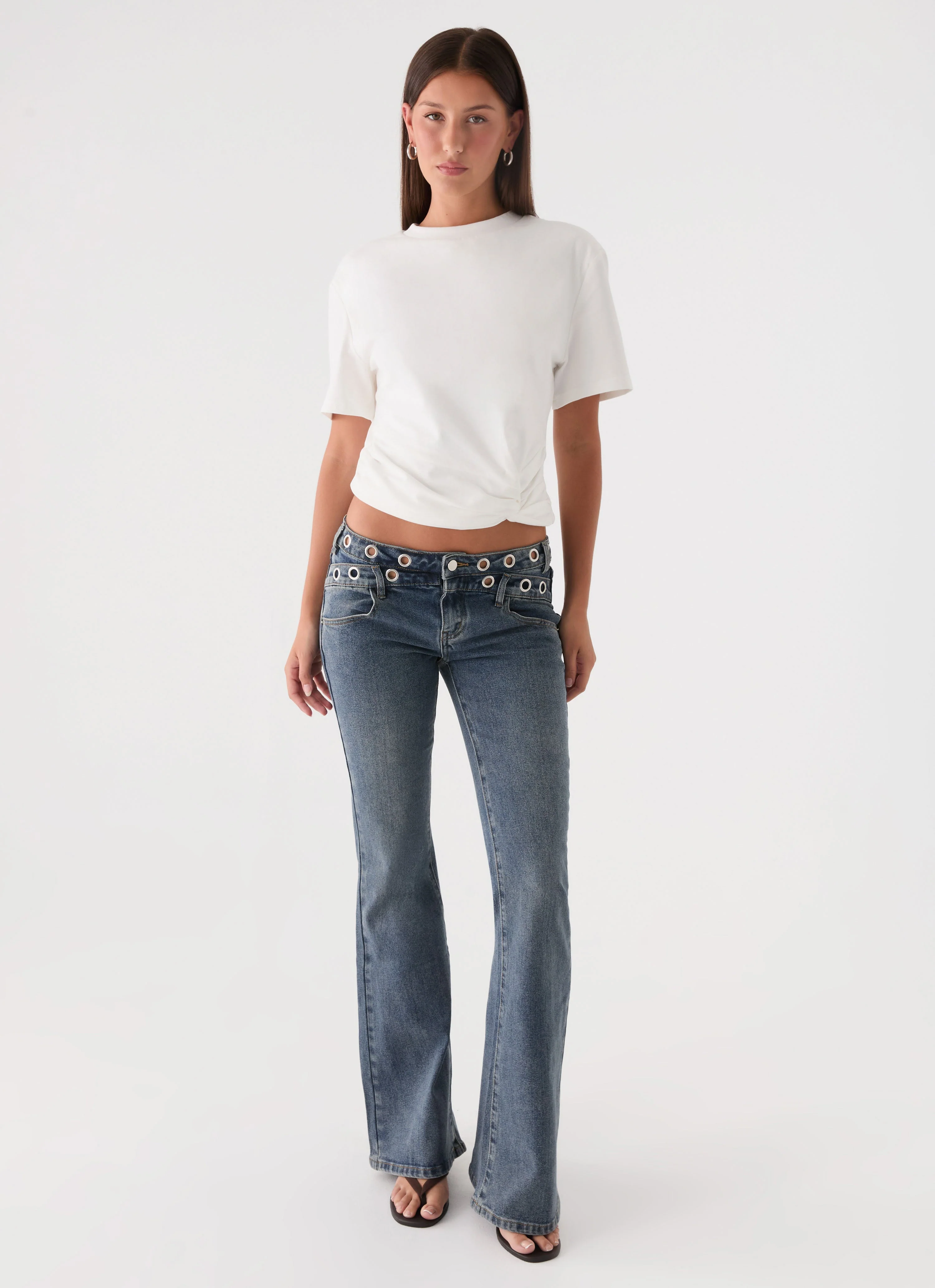 Carson Low Rise Eyelet Jeans - Blue Wash - Image 7