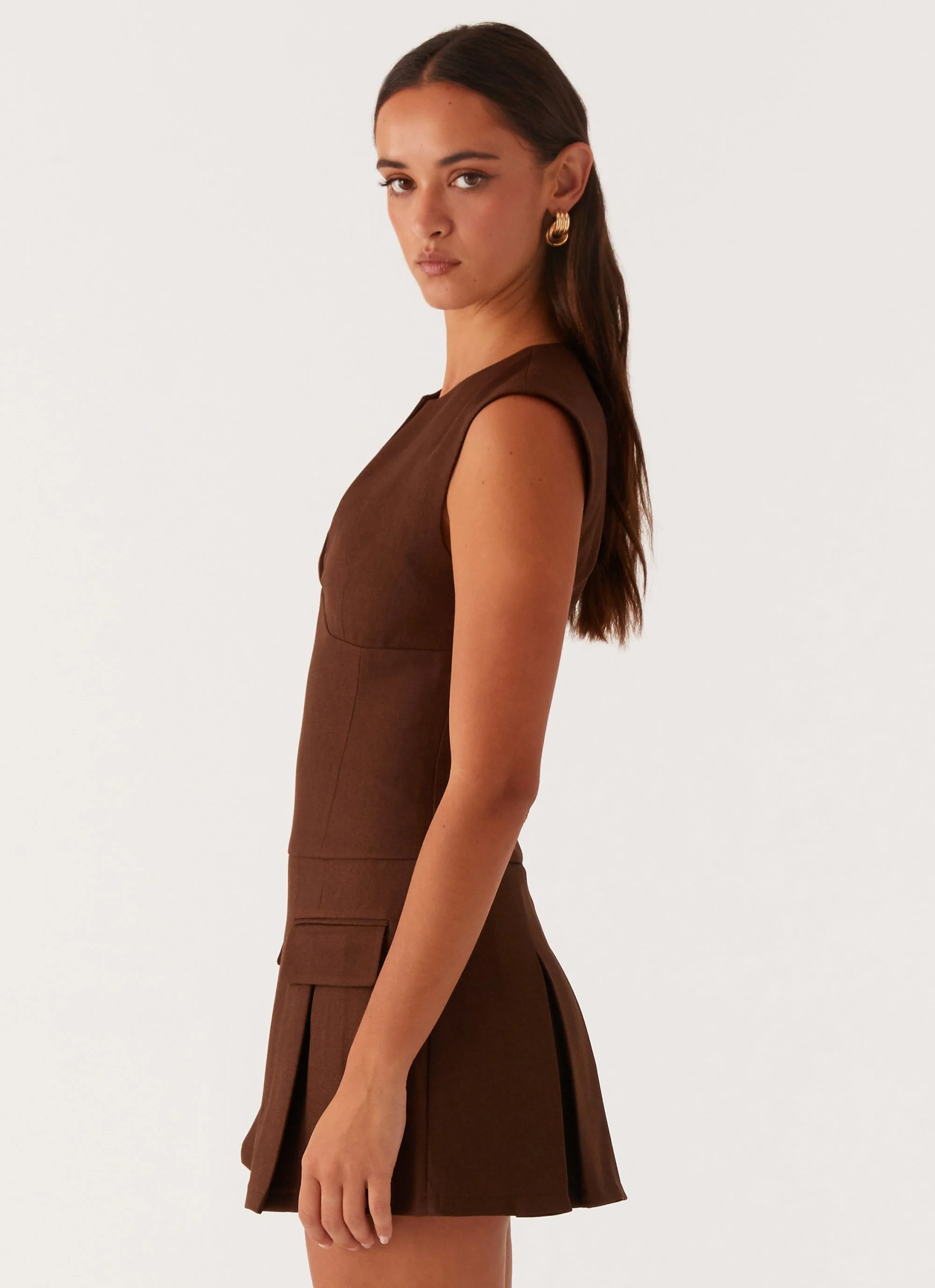 Cassia Mini Dress - Brown - Image 3