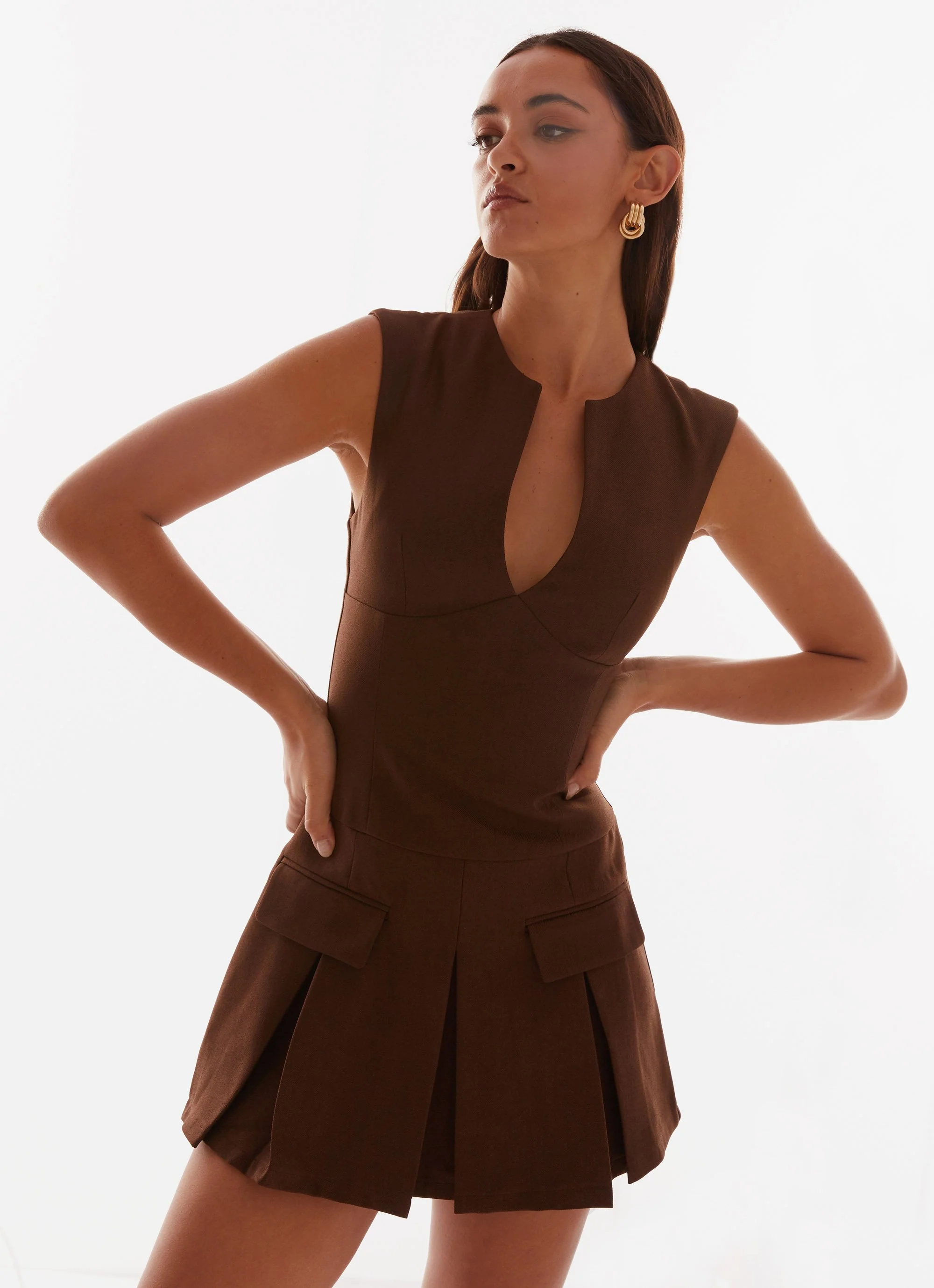 Cassia Mini Dress - Brown - Image 6