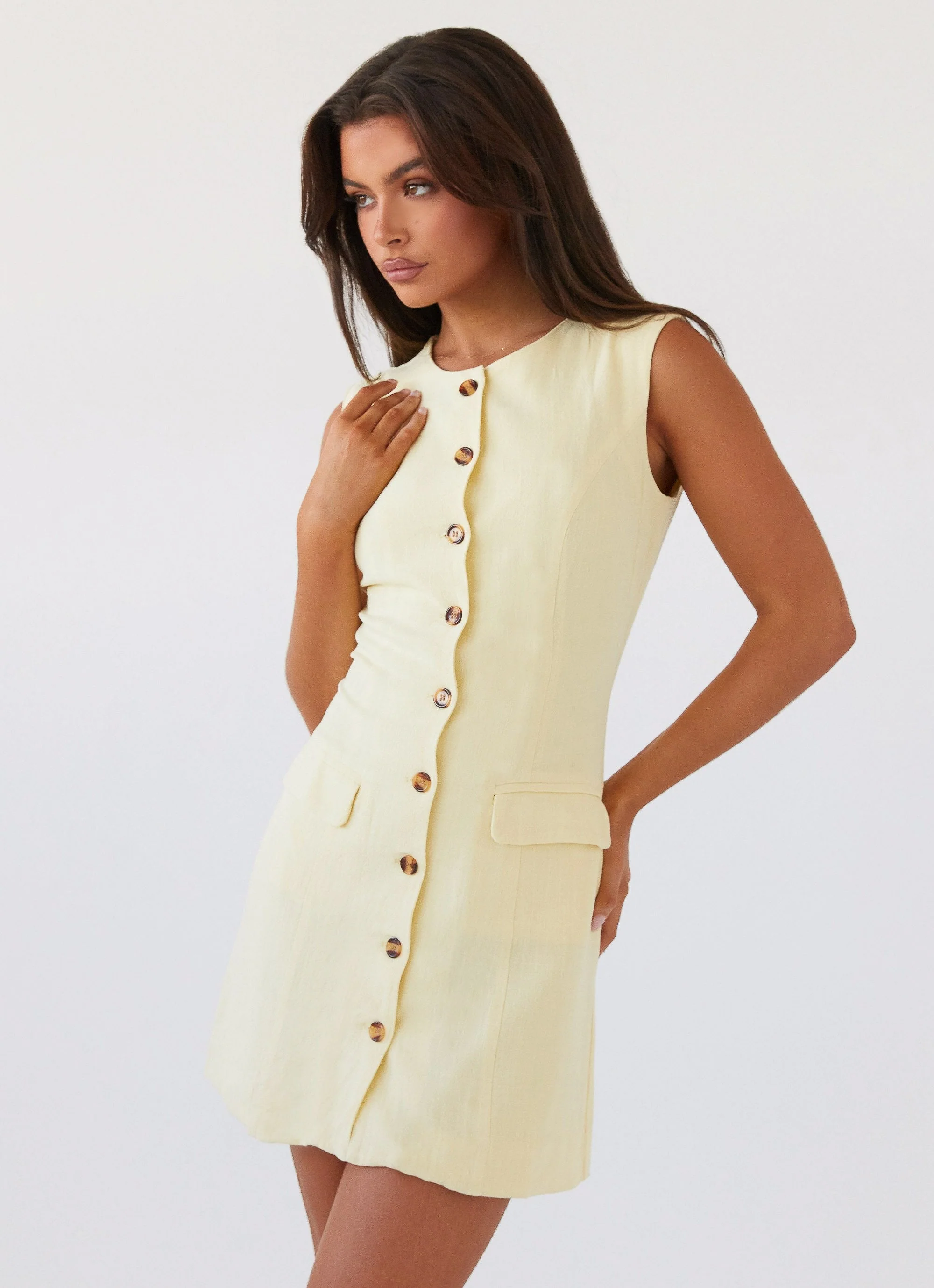 Castello Fiore Linen Mini Dress - Lemon - Image 5