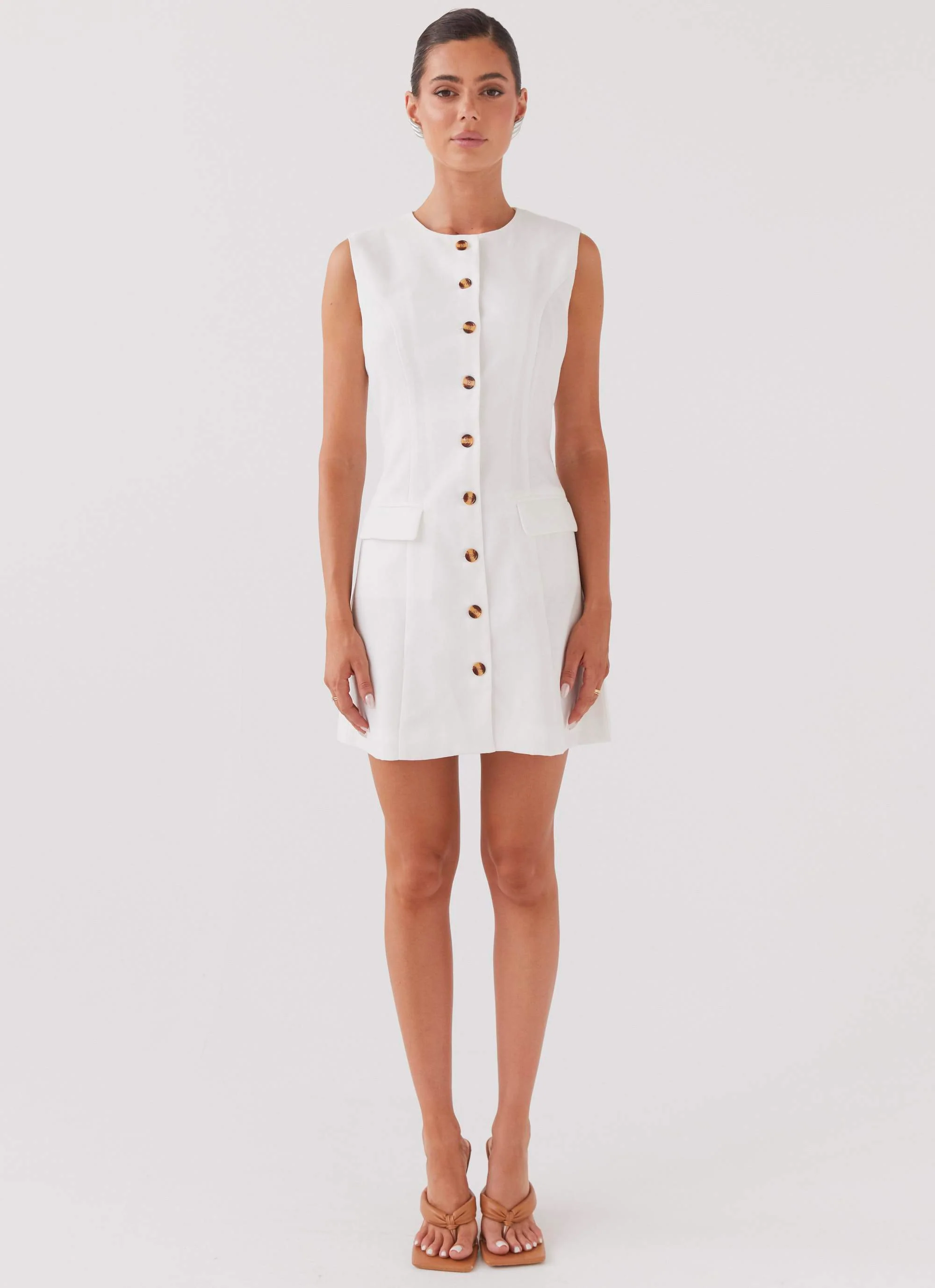 Castello Fiore Linen Mini Dress - White - Image 2