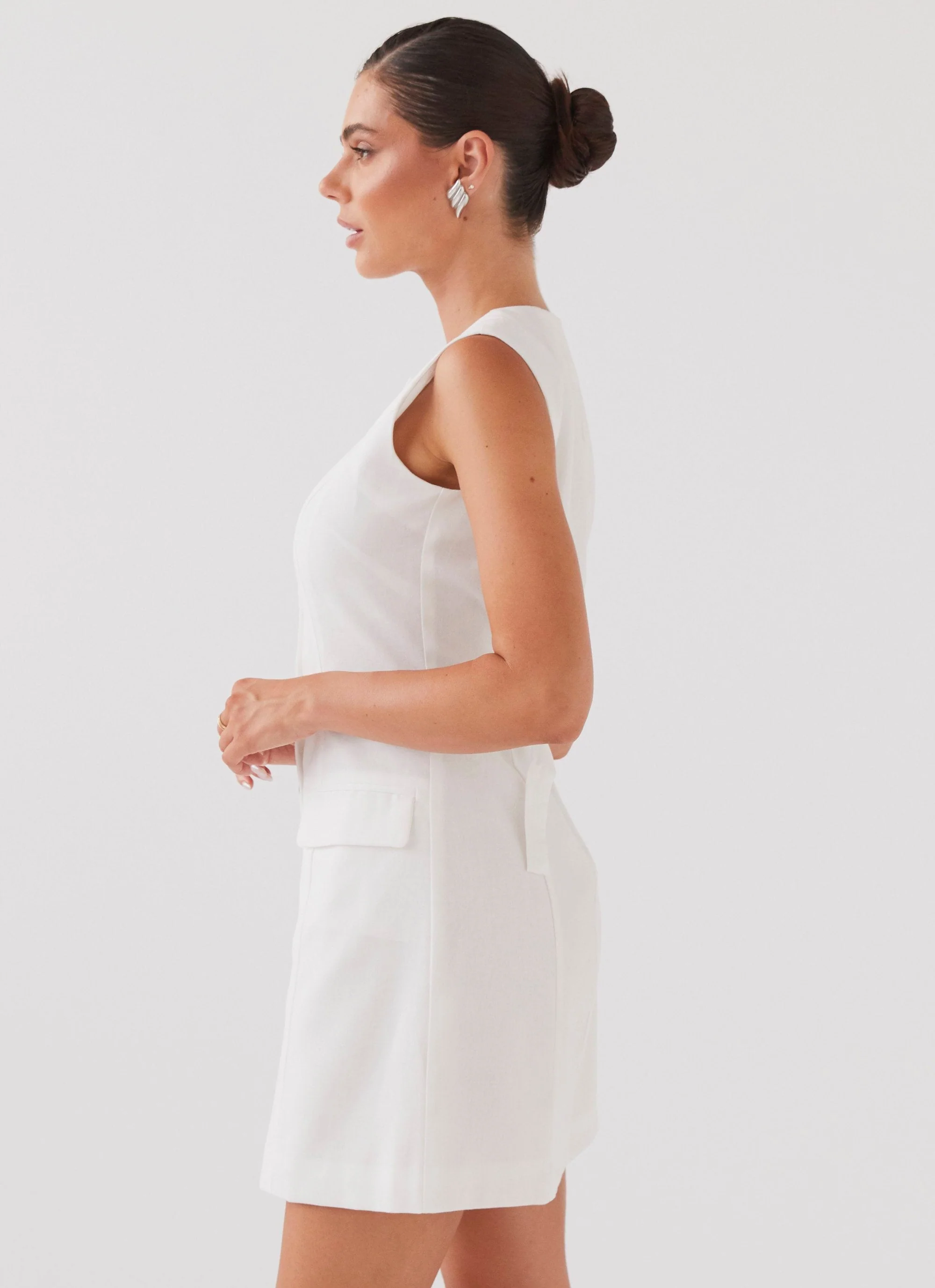 Castello Fiore Linen Mini Dress - White - Image 3
