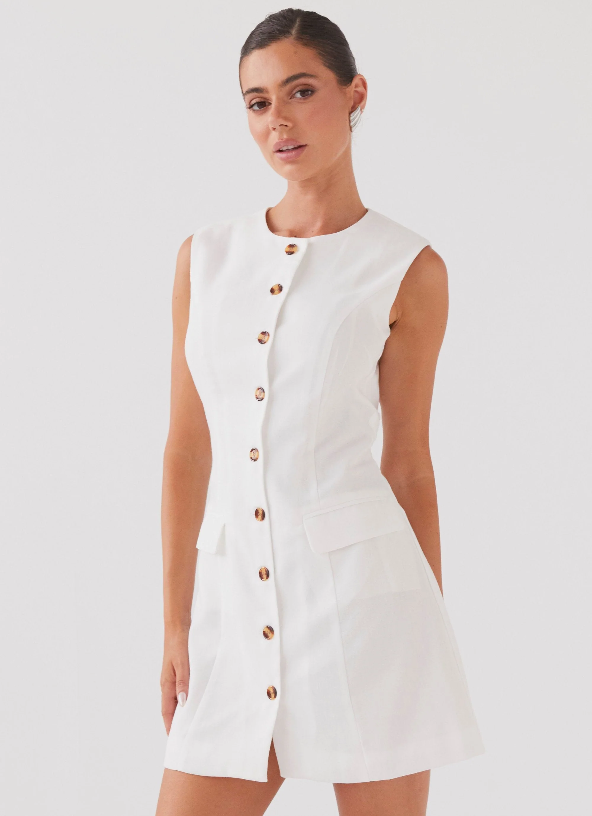 Castello Fiore Linen Mini Dress - White - Image 5