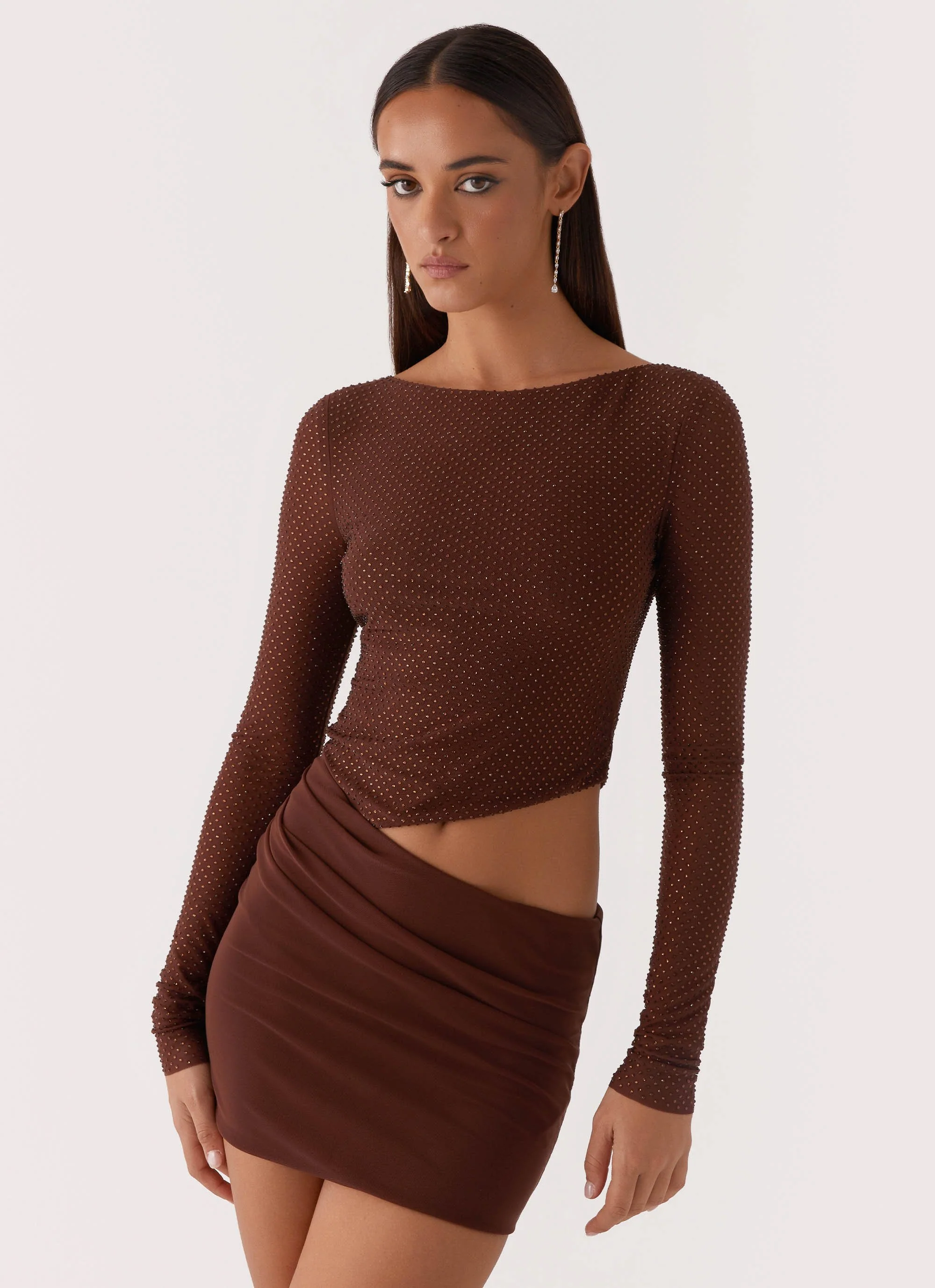 Catch The Night Sequin Mini Dress - Chocolate - Image 3