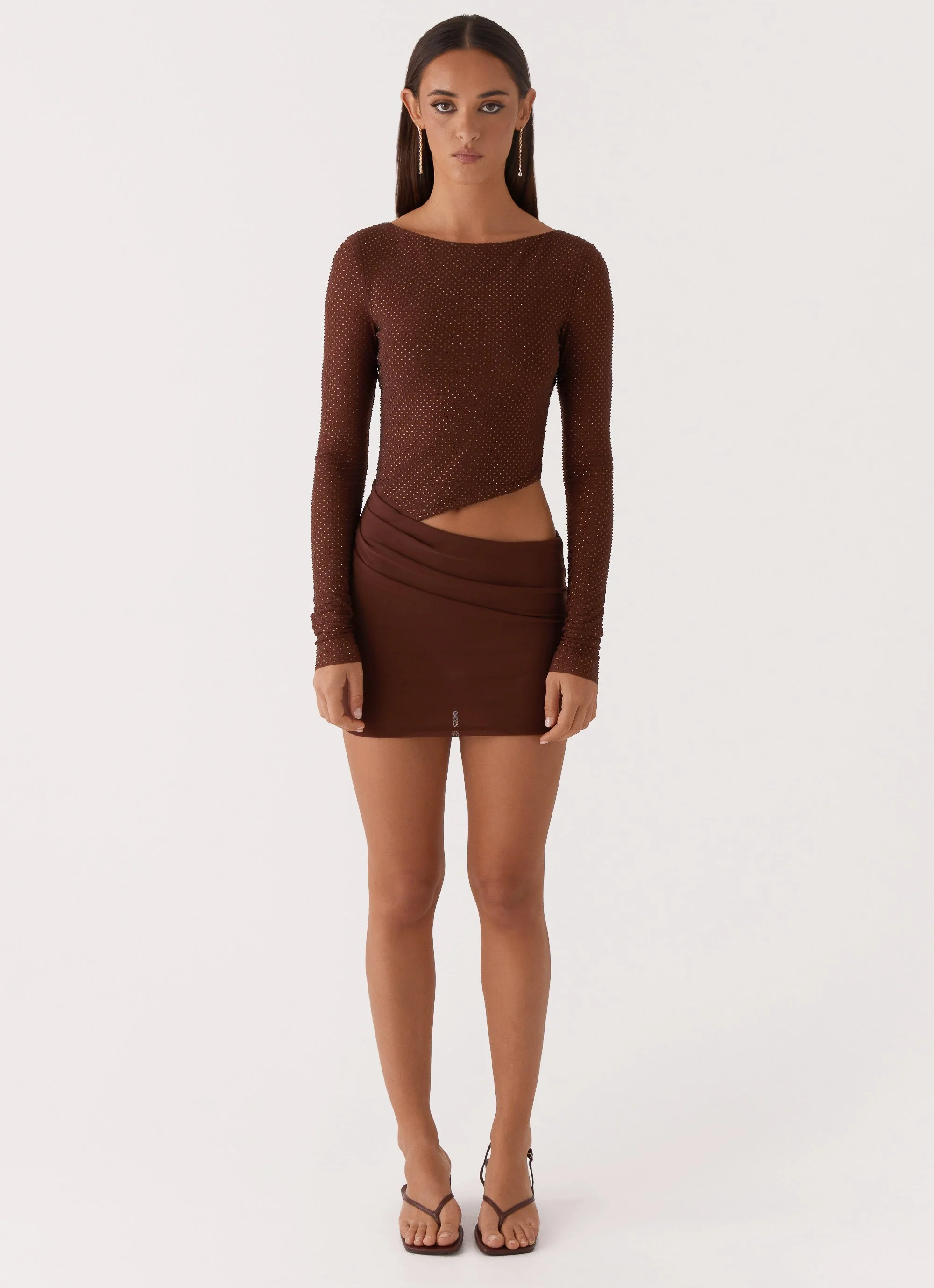 Catch The Night Sequin Mini Dress - Chocolate - Image 5