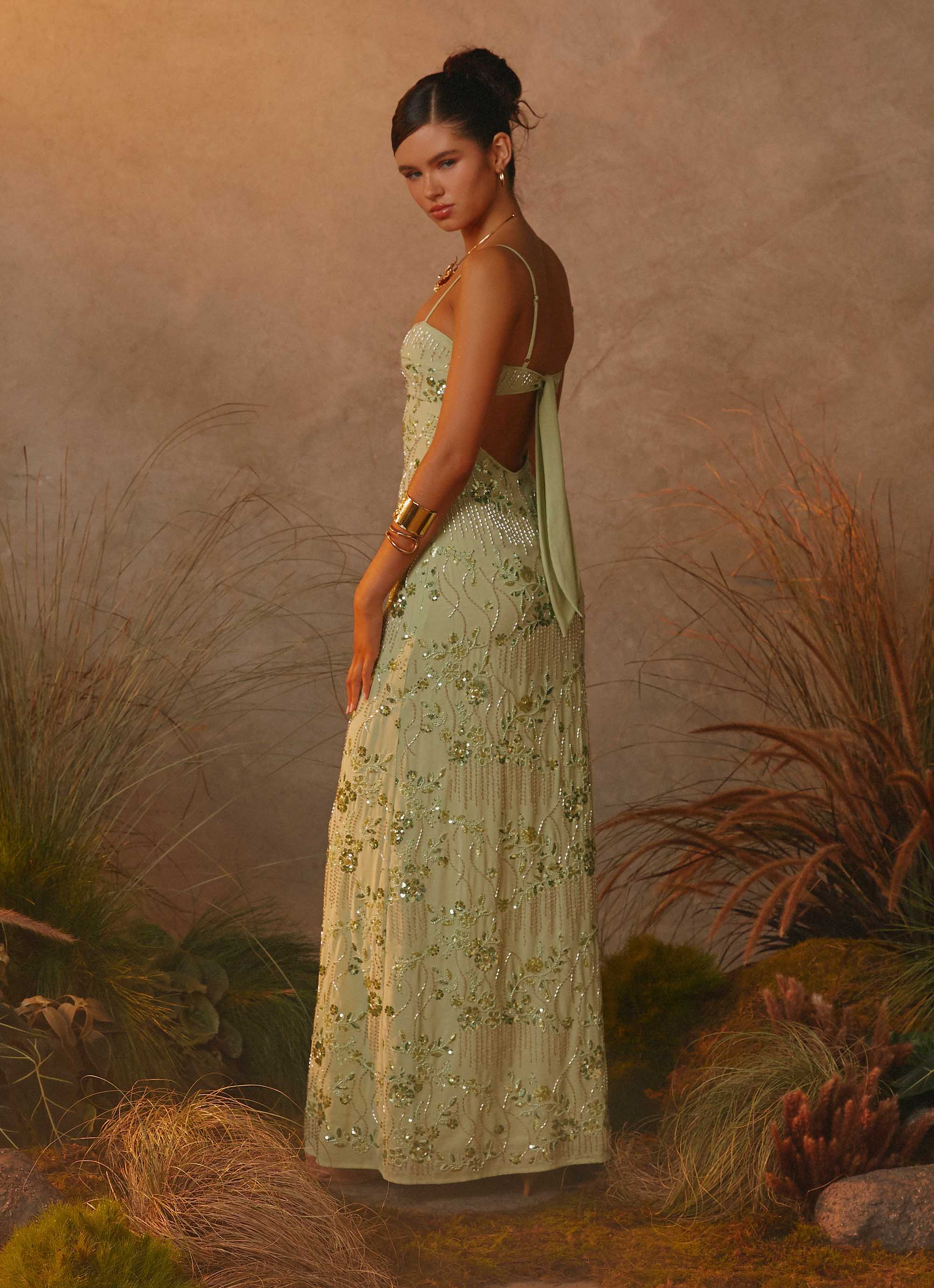 Celandine Beaded Maxi Dress - Lime - Image 2