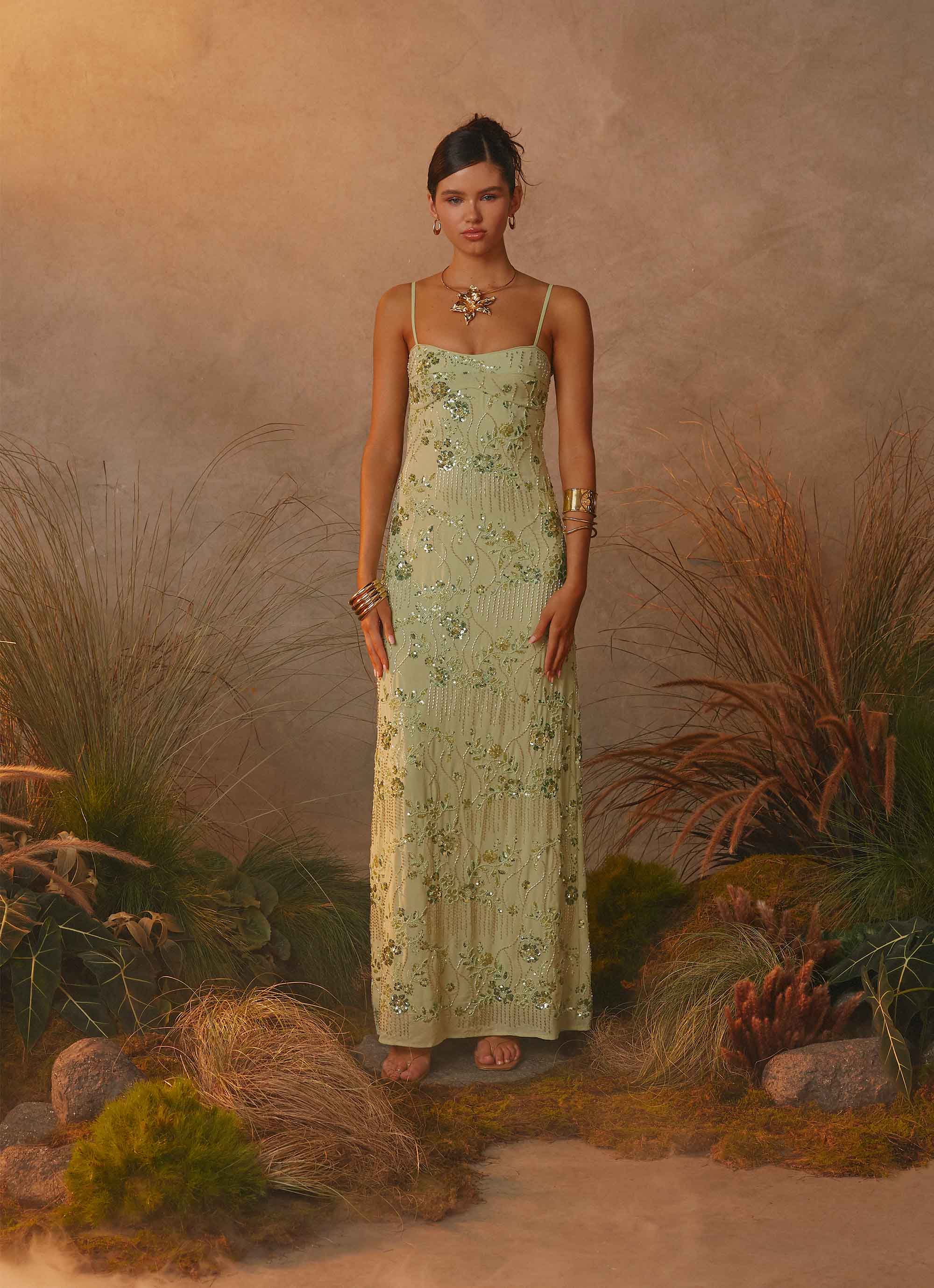 Celandine Beaded Maxi Dress - Lime - Image 3