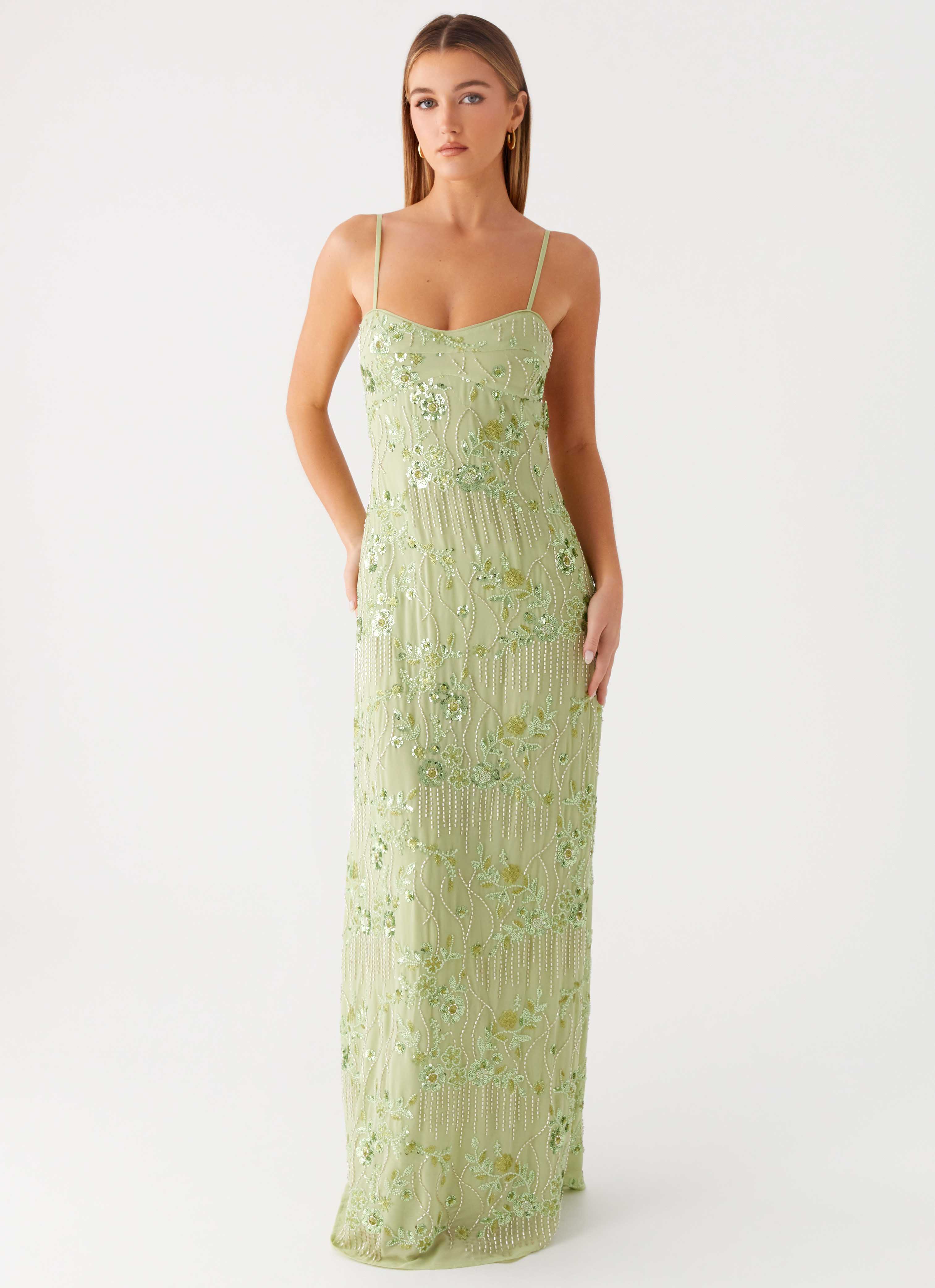 Celandine Beaded Maxi Dress - Lime - Image 8