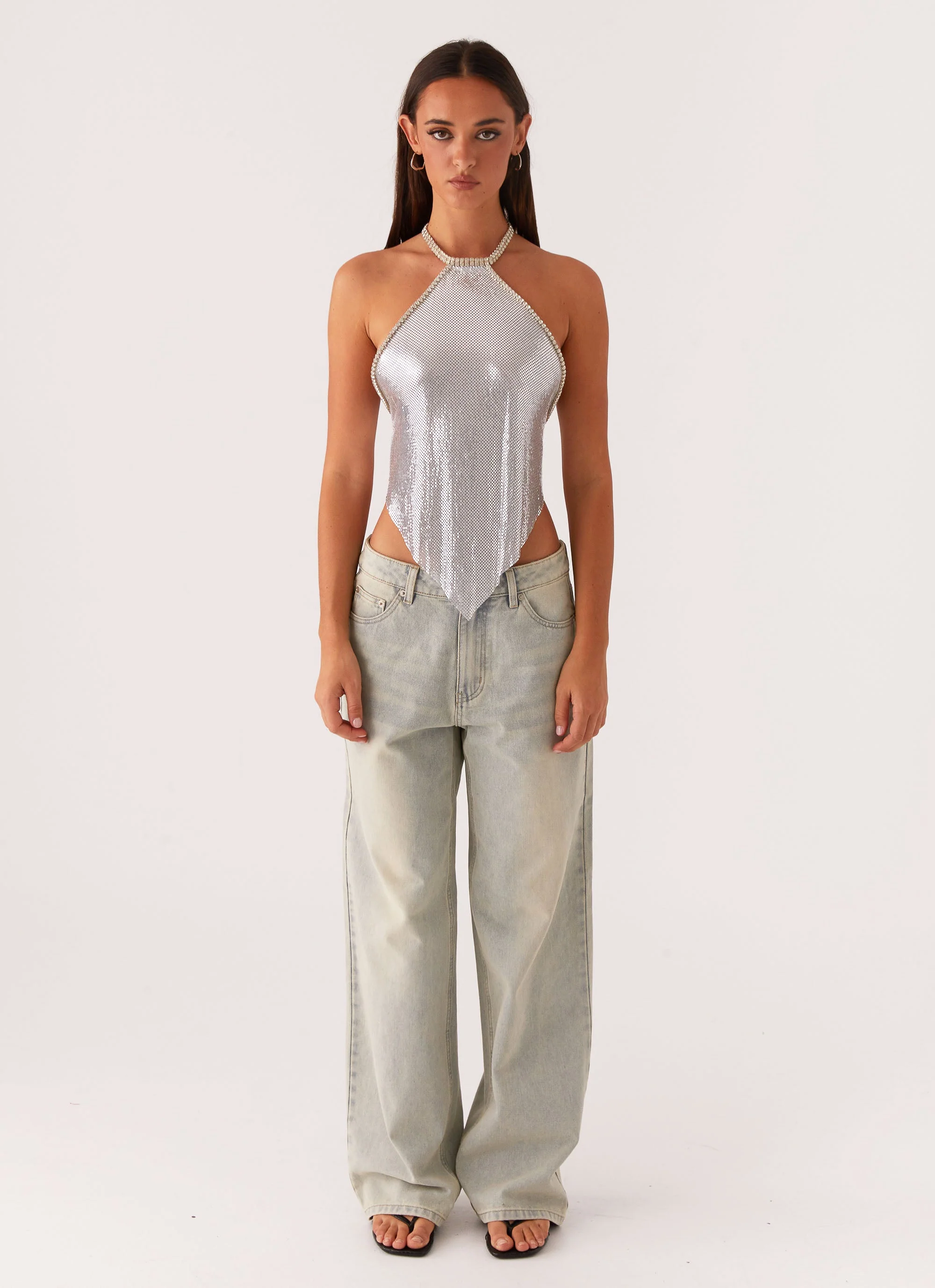 Celebrate Halterneck Chainmail Top - Silver - Image 3