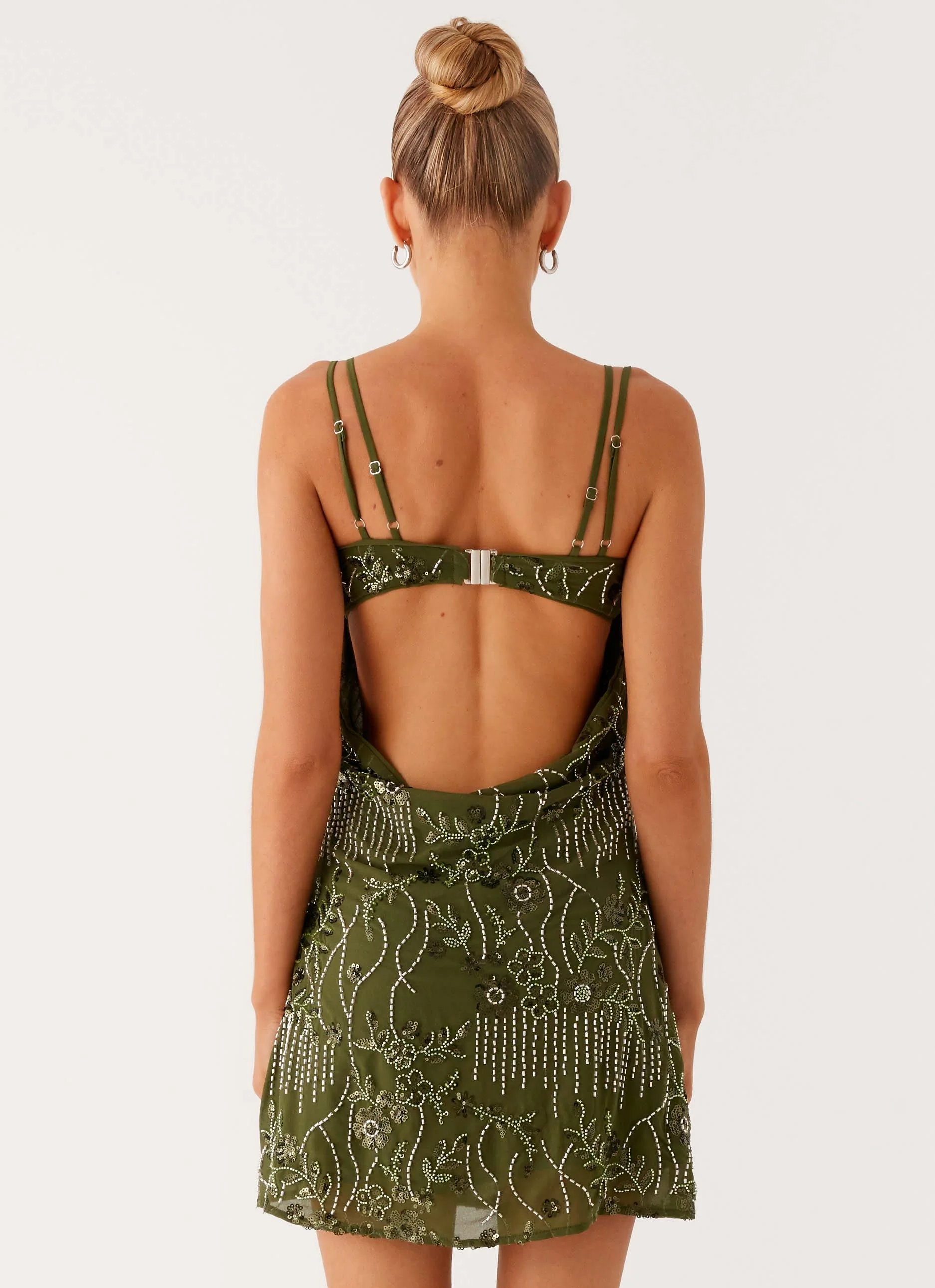 Celosia Beaded Mini Dress - Khaki - Image 6
