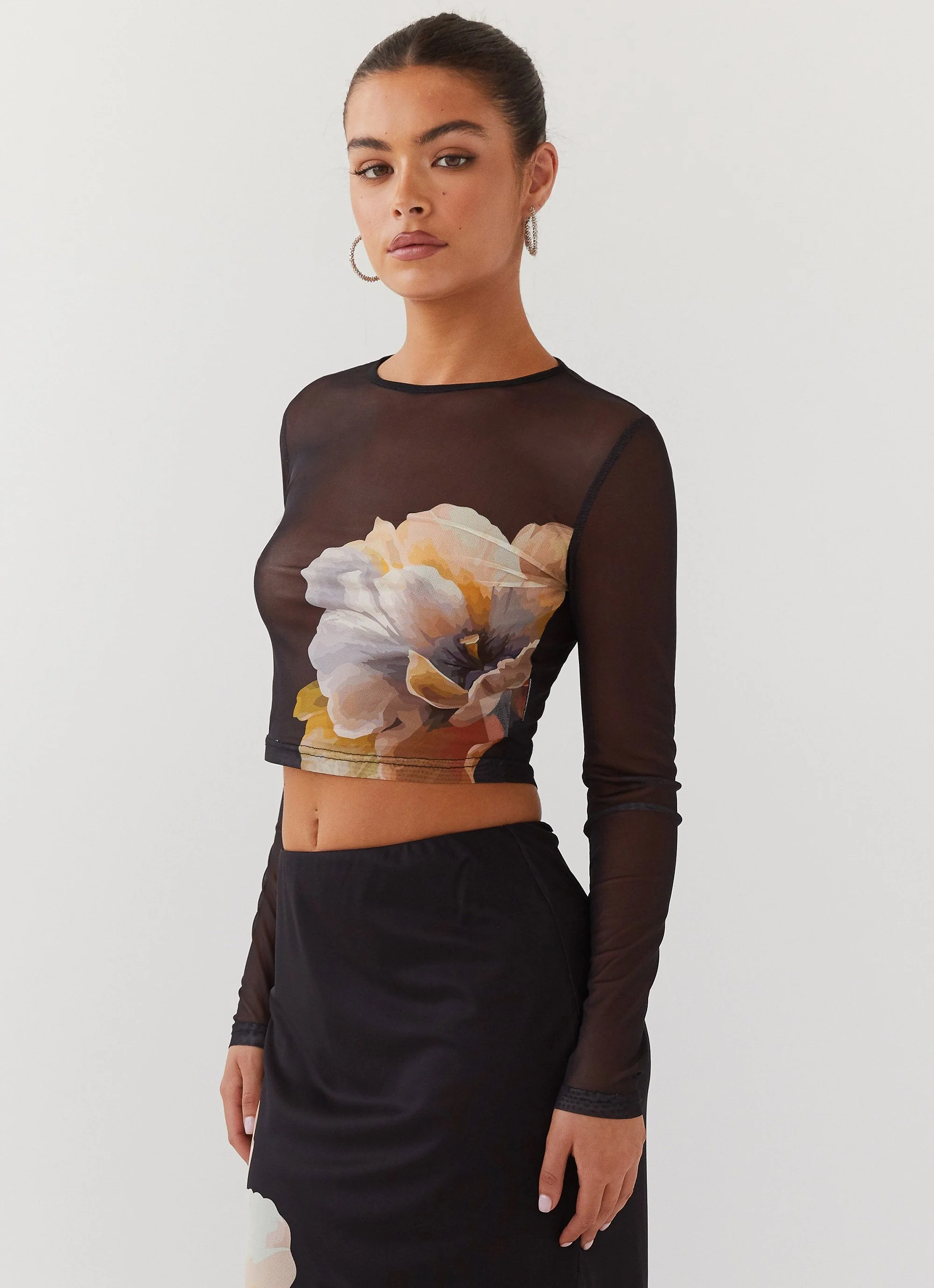 Chain Reaction Mesh Long Sleeve Top - Black Orchid - Image 3