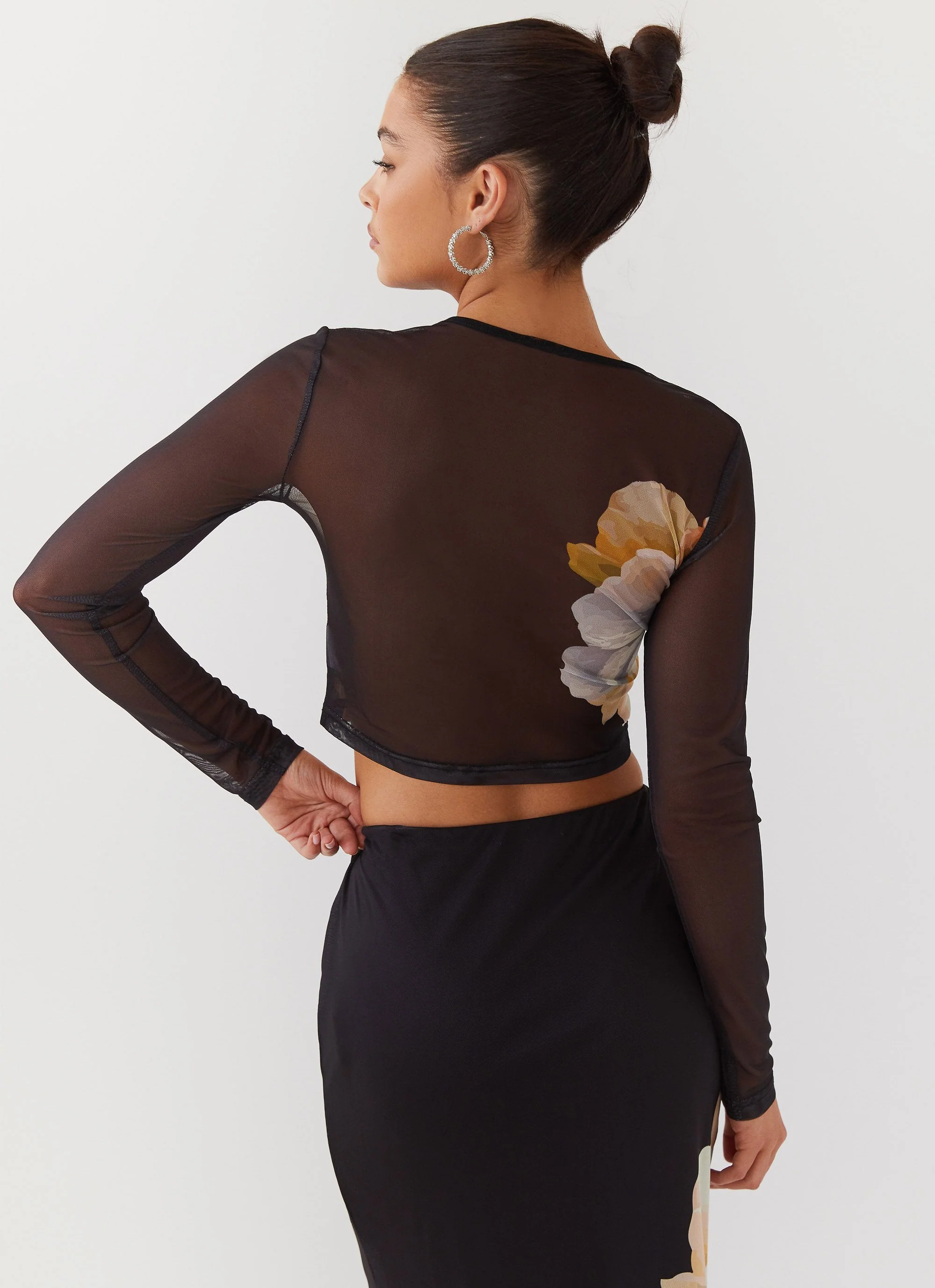 Chain Reaction Mesh Long Sleeve Top - Black Orchid - Image 4
