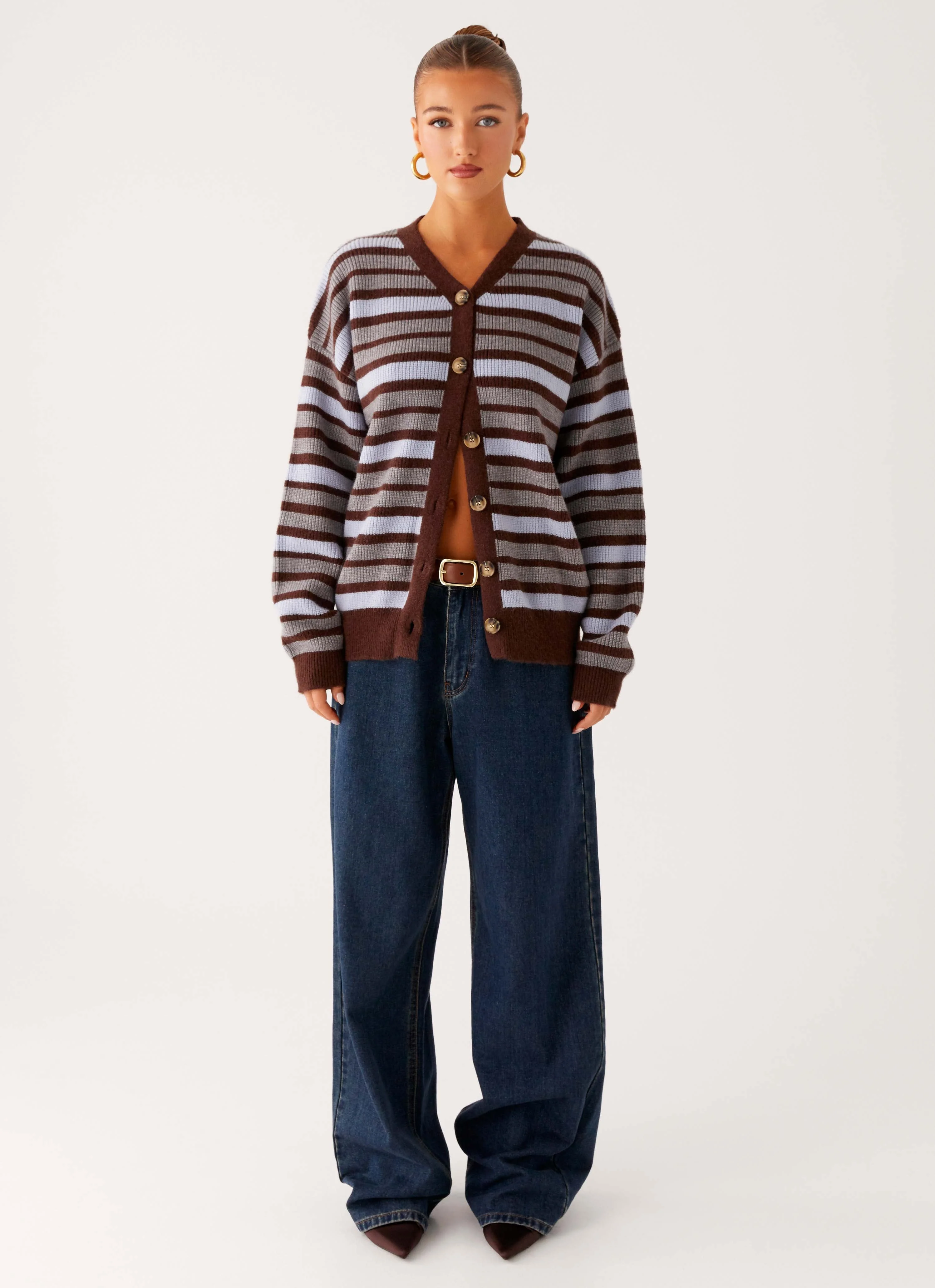 Charlie Oversized Cardigan - Tawny Stripe - Image 2