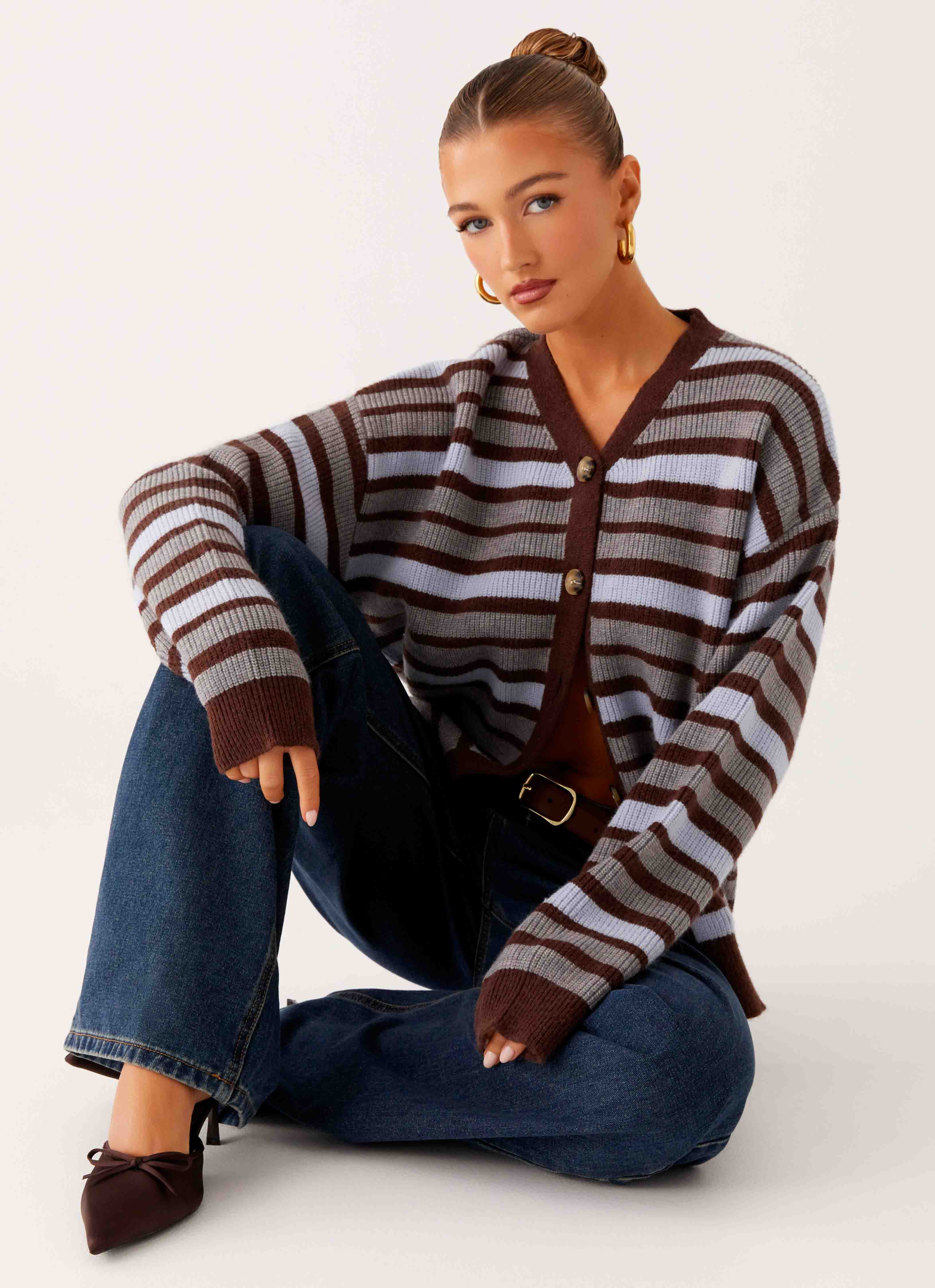Charlie Oversized Cardigan - Tawny Stripe - Image 5
