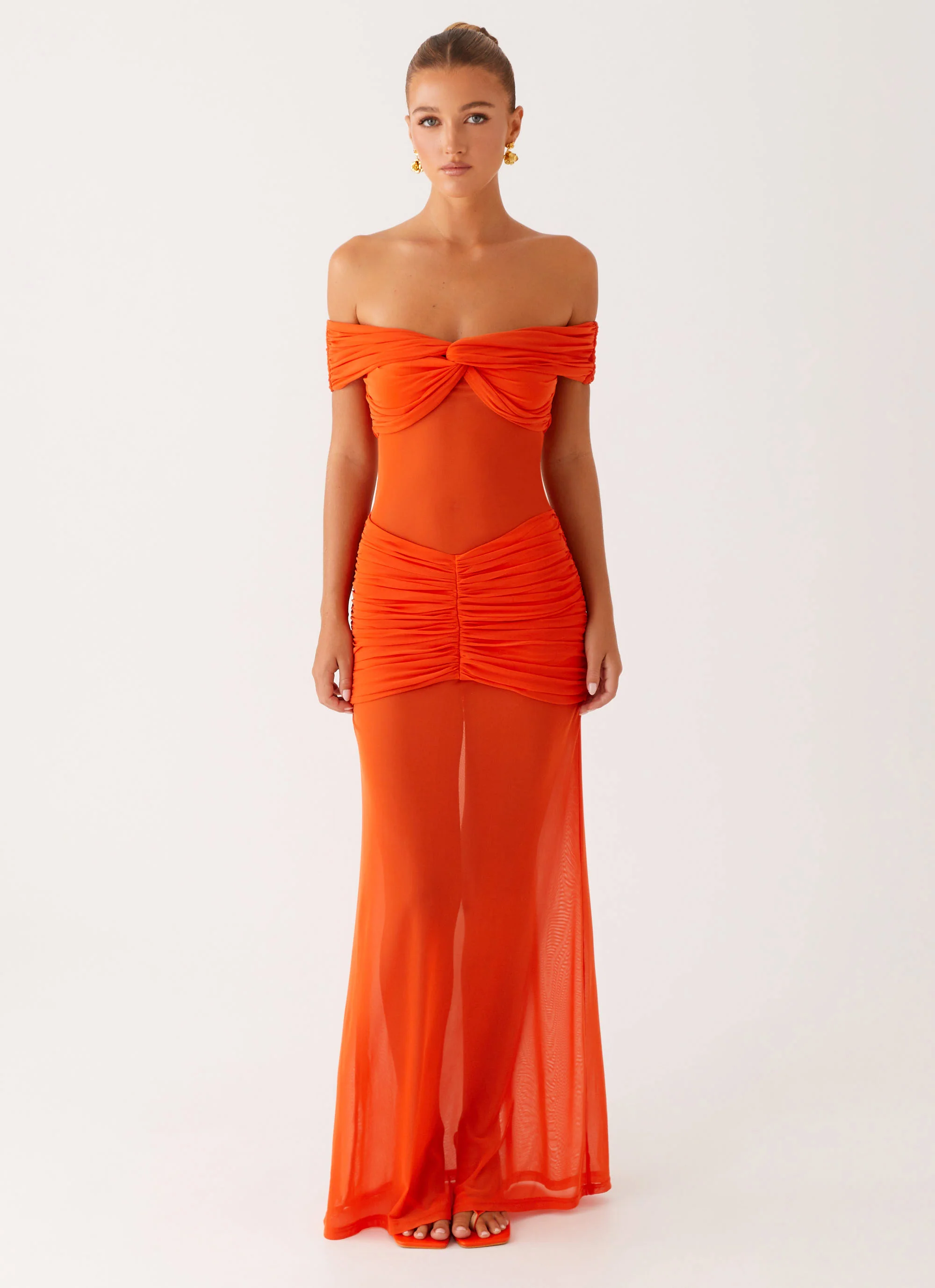 Charming Off Shoulder Maxi Dress - Orange - Image 2