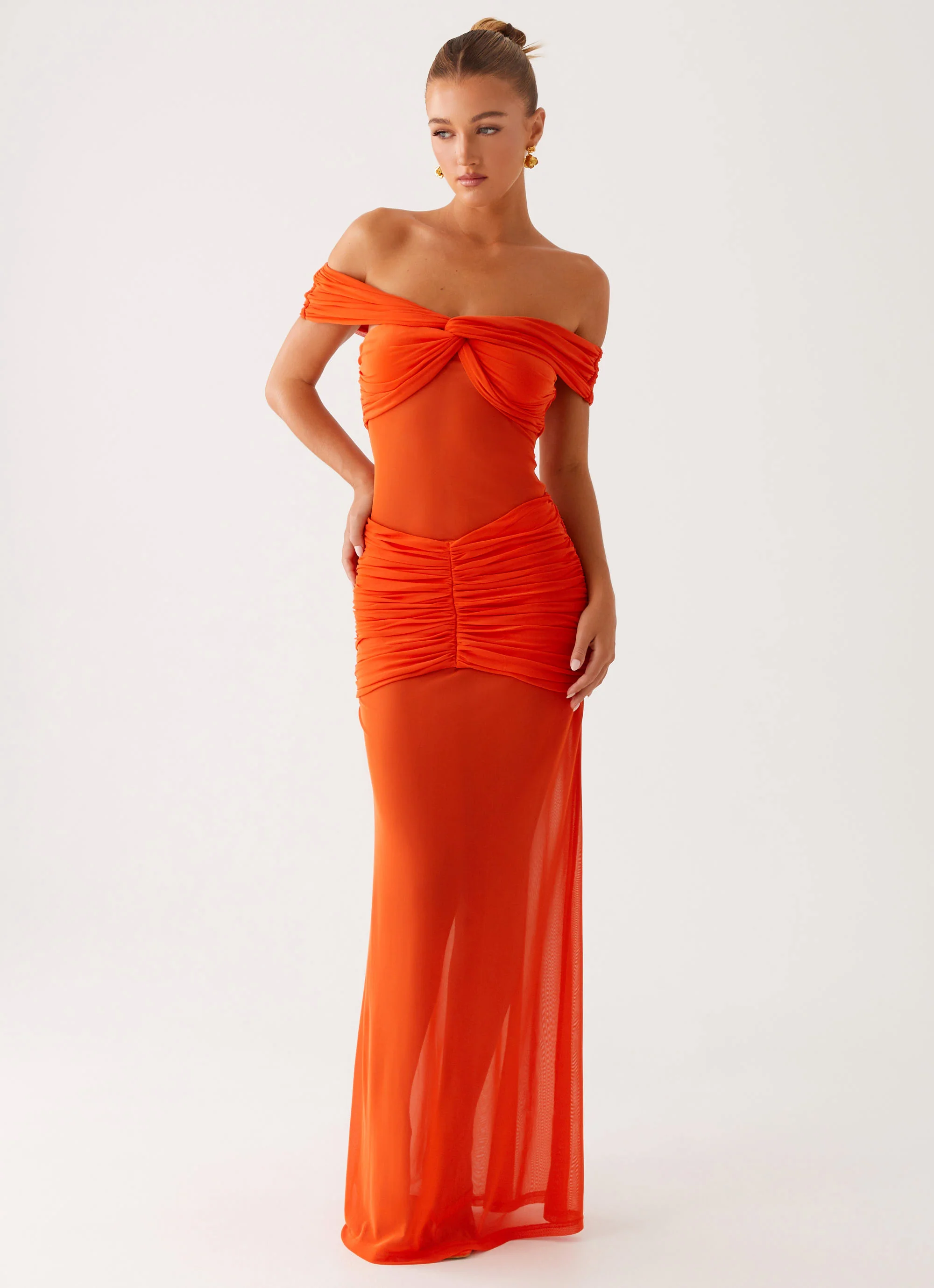 Charming Off Shoulder Maxi Dress - Orange - Image 5