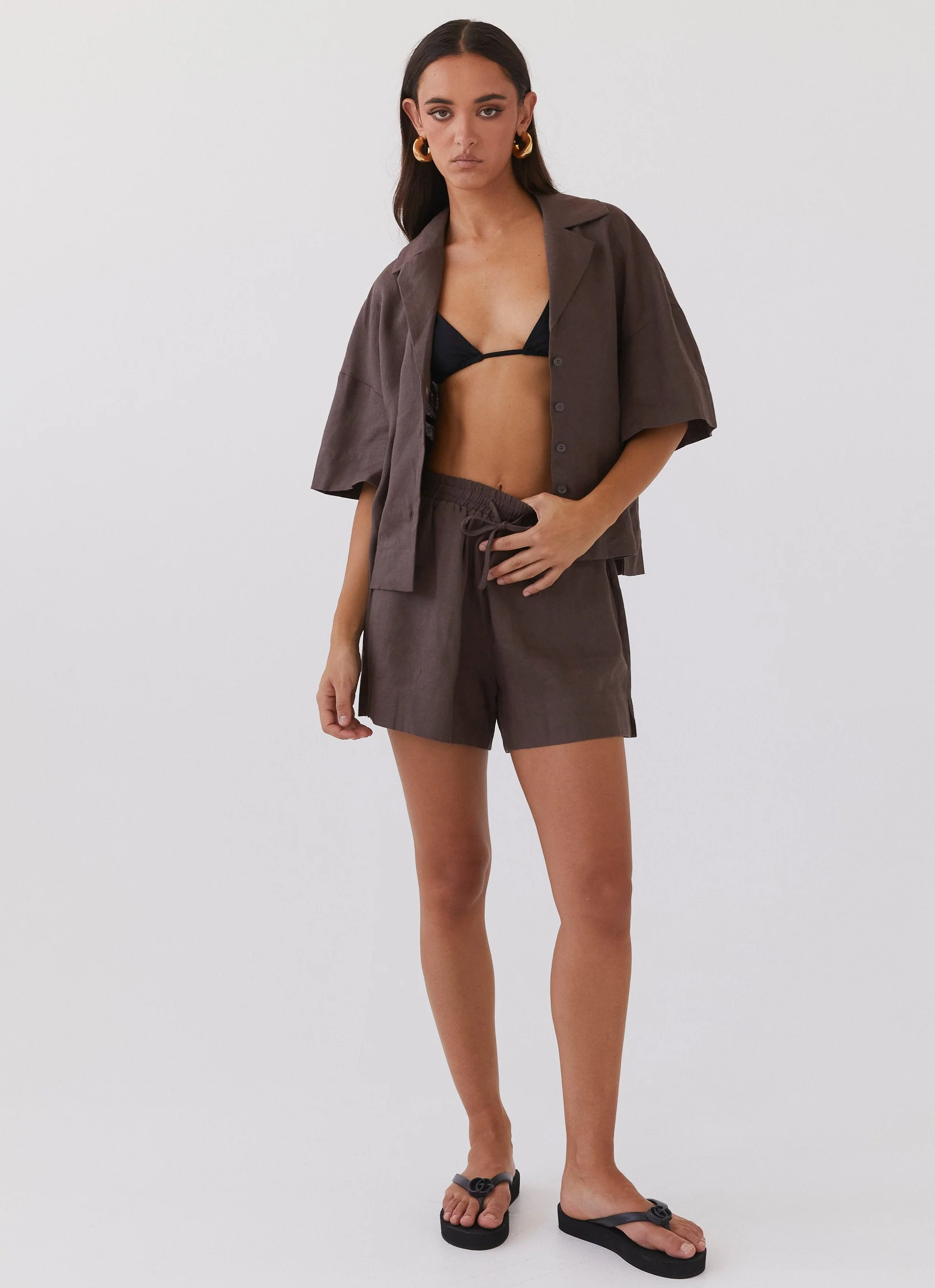 Chelsea Lounge Linen Shorts - Chestnut - Image 2