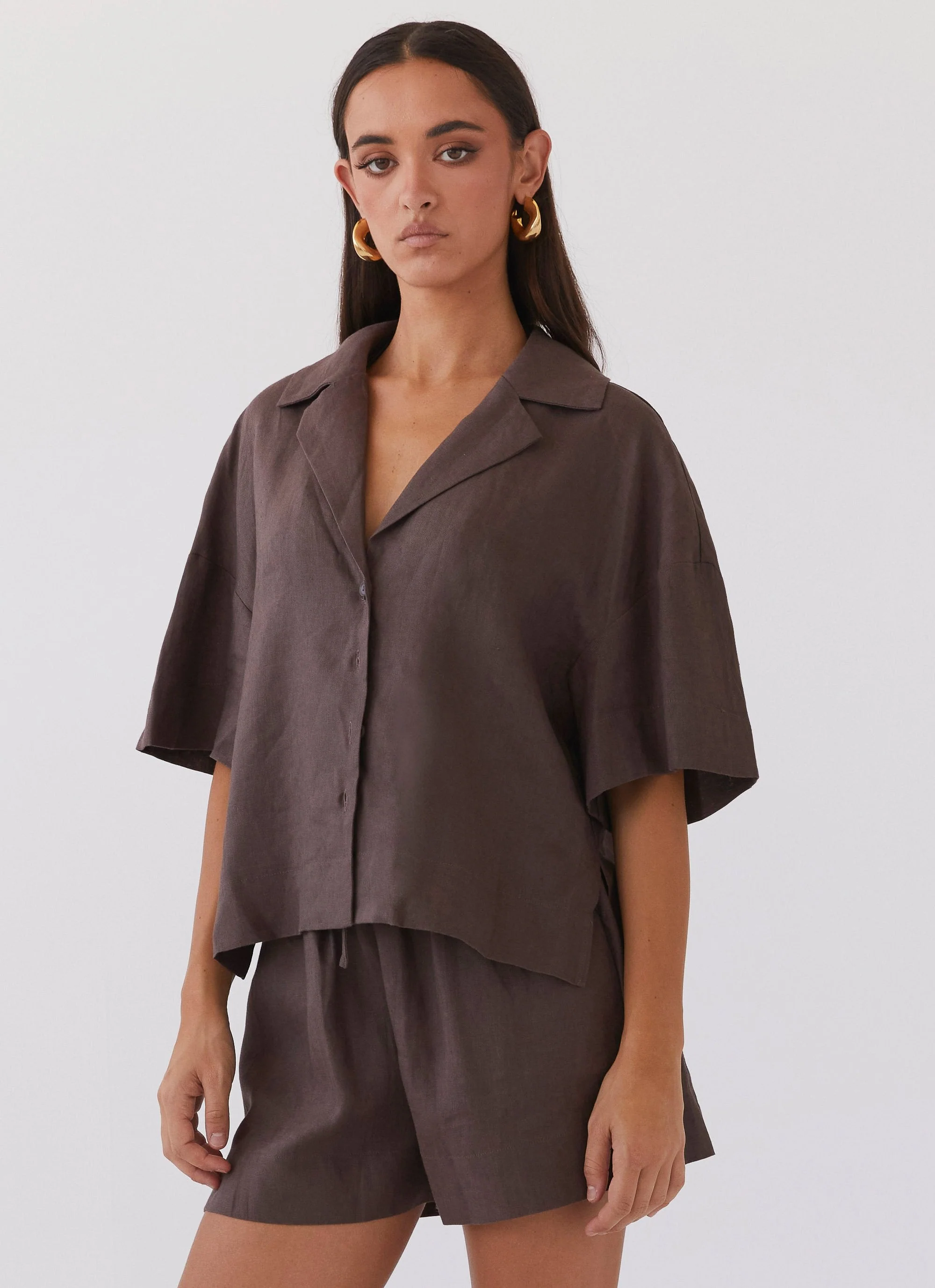Chelsea Lounge Linen Shorts - Chestnut - Image 3