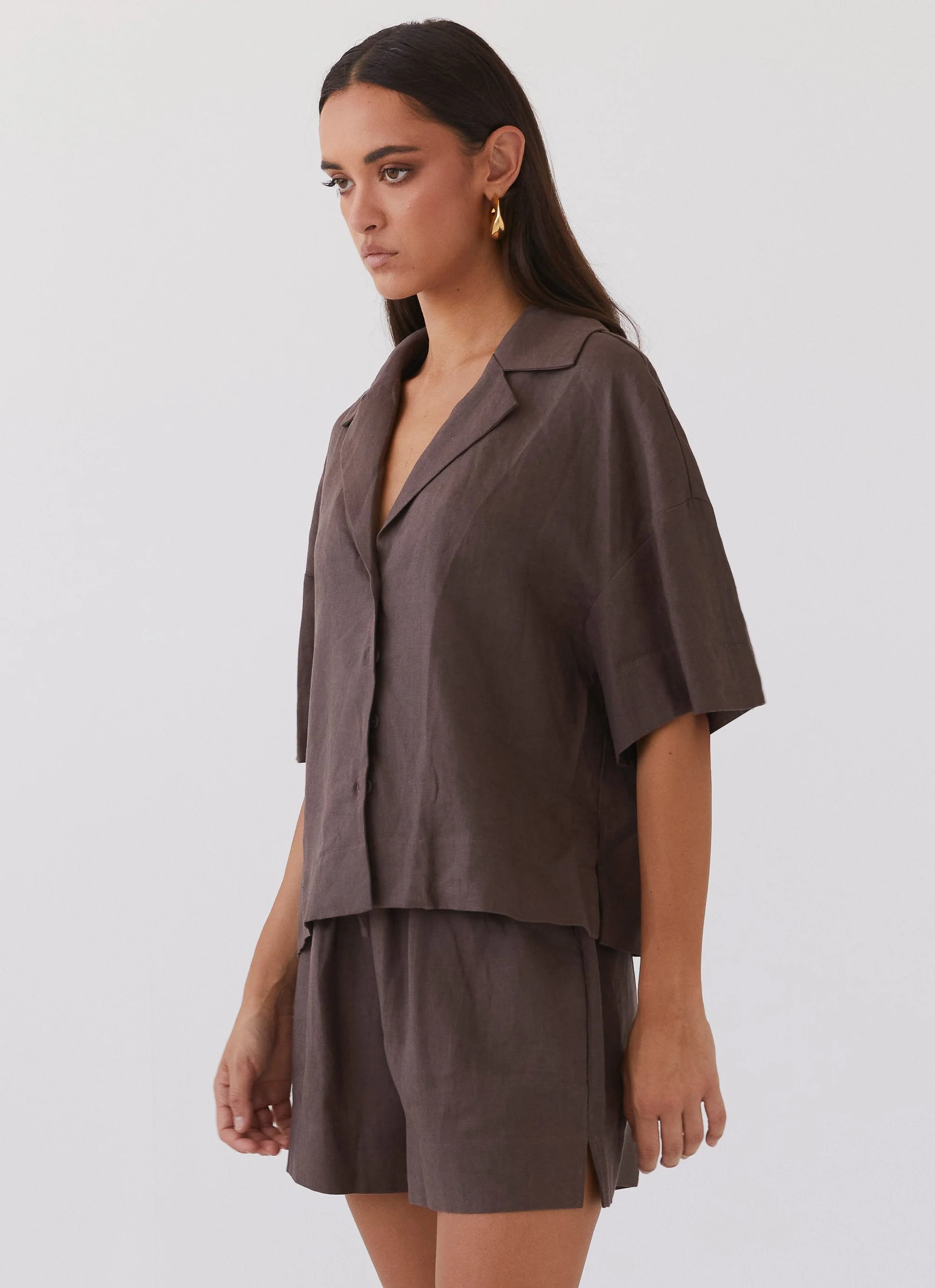 Chelsea Lounge Linen Shorts - Chestnut - Image 4