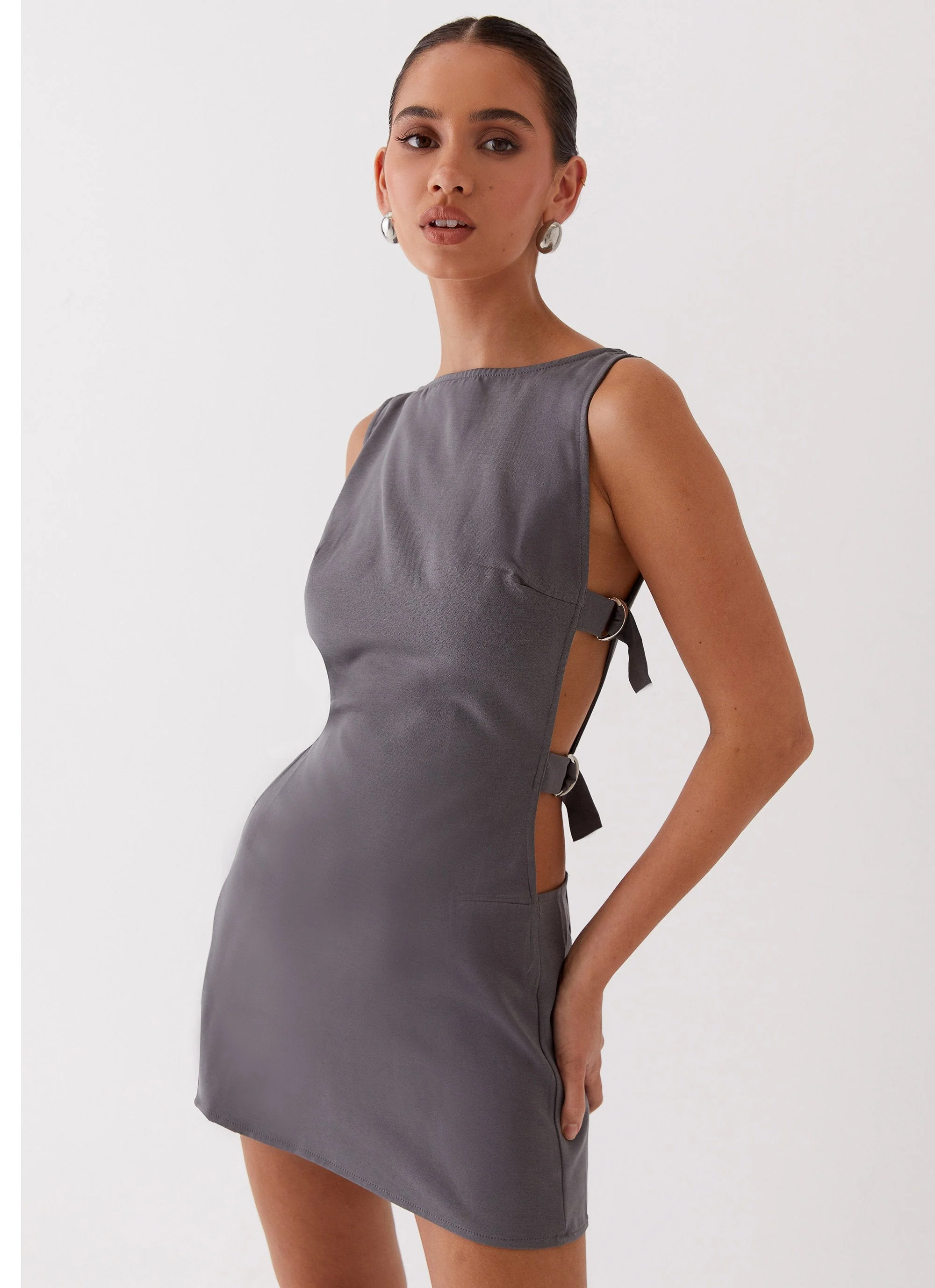 Cherish You Buckle Mini Dress - Charcoal - Image 5