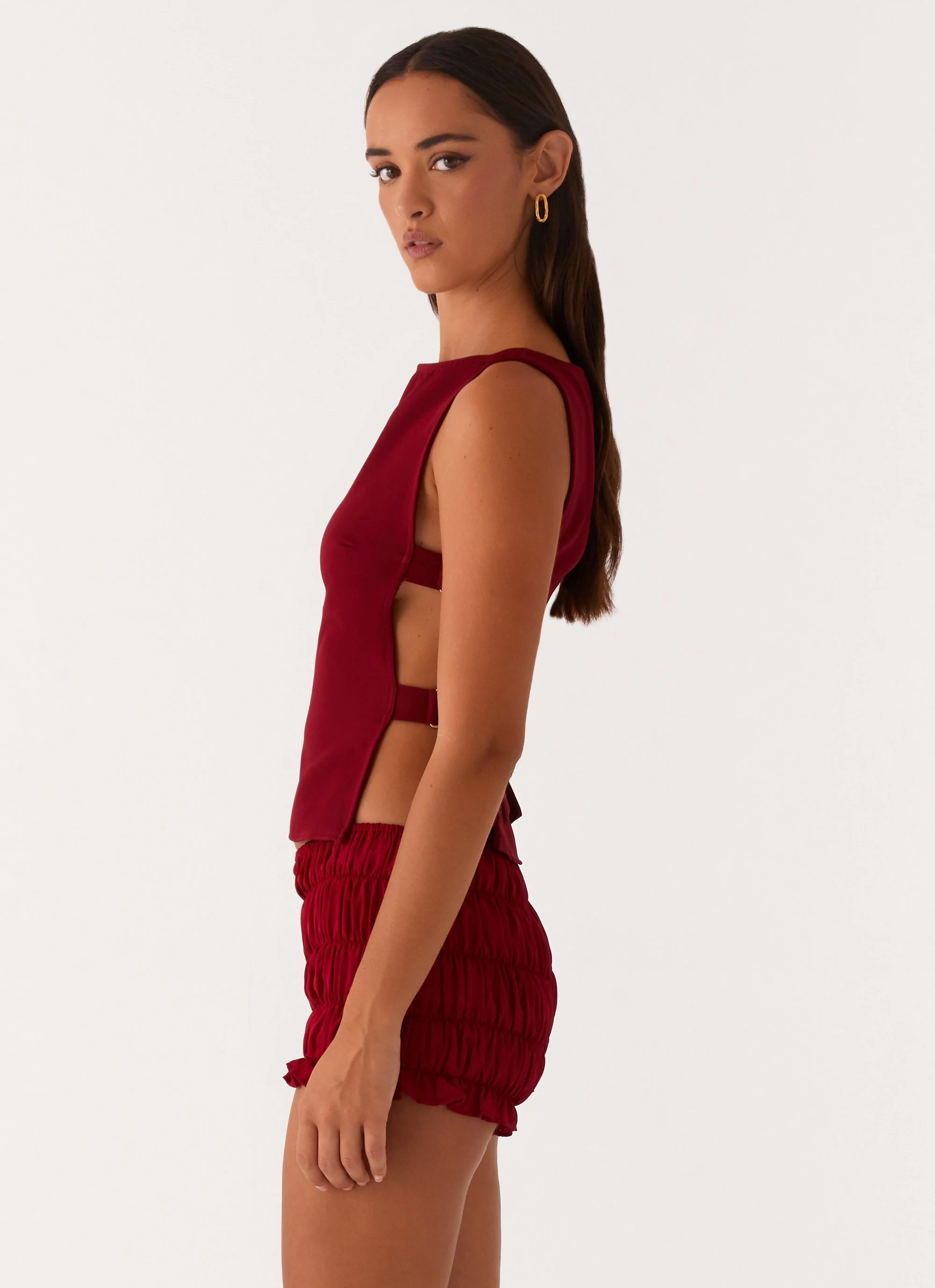 Cherish You Buckle Top - Maroon - Image 3
