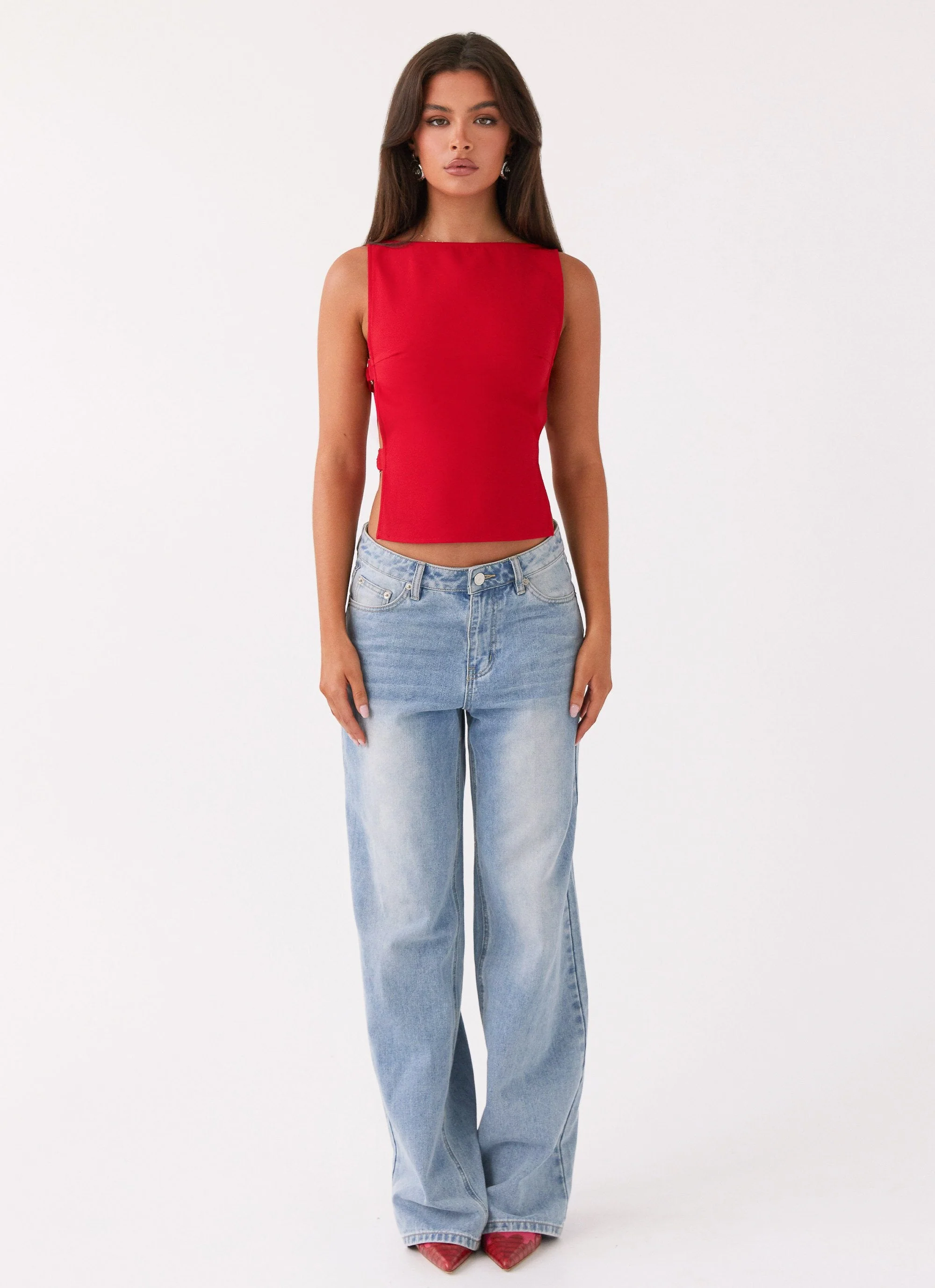 Cherish You Buckle Top - Red - Image 2