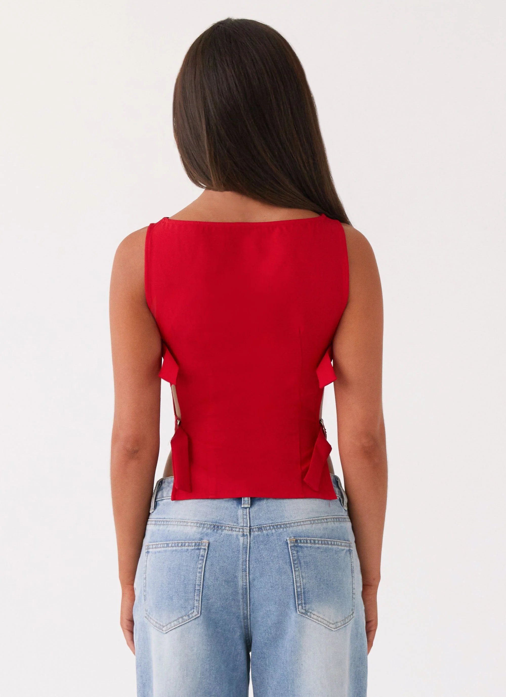 Cherish You Buckle Top - Red - Image 4