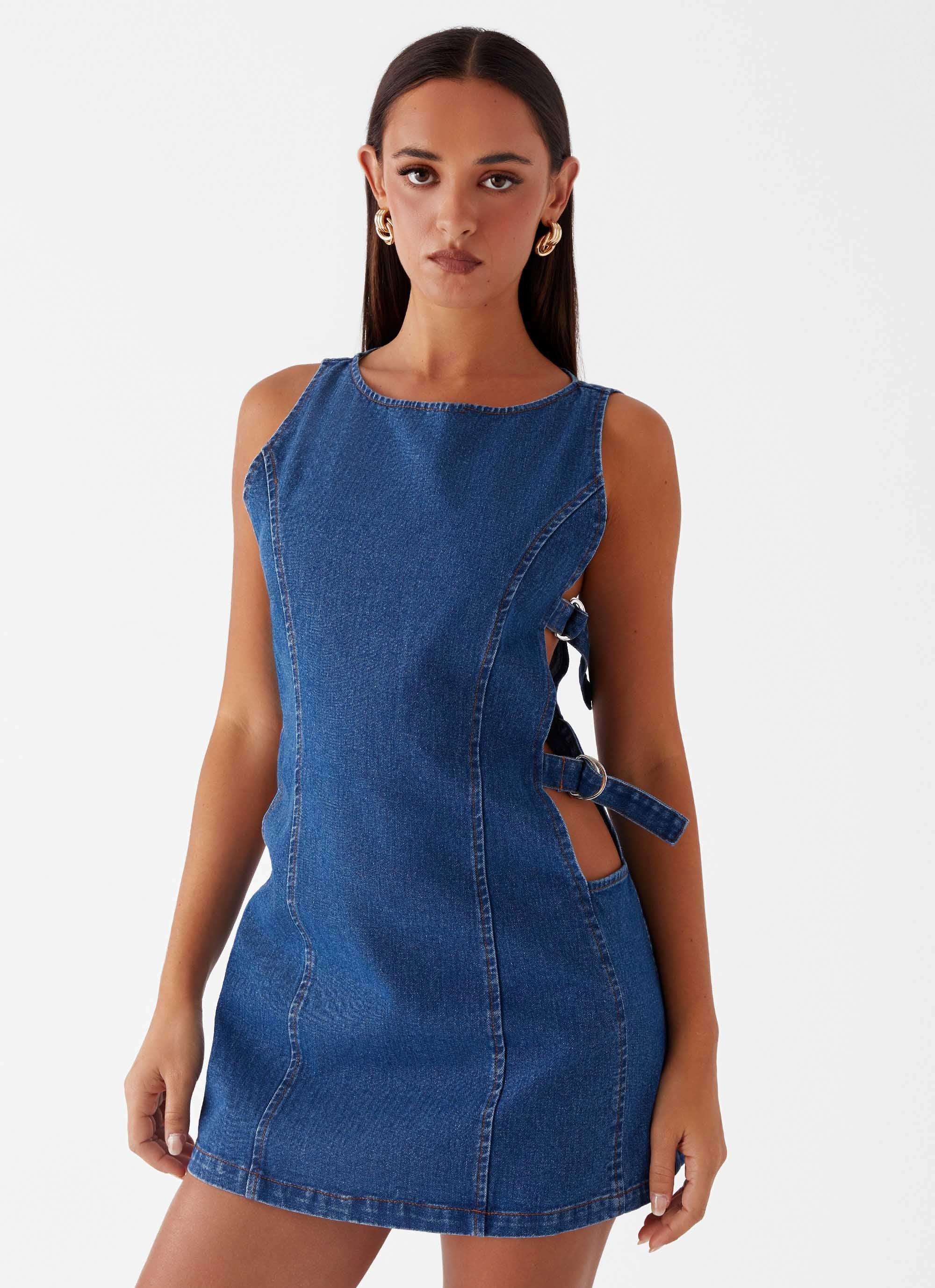 Cherish You Denim Mini Dress - Blue Denim - Image 5