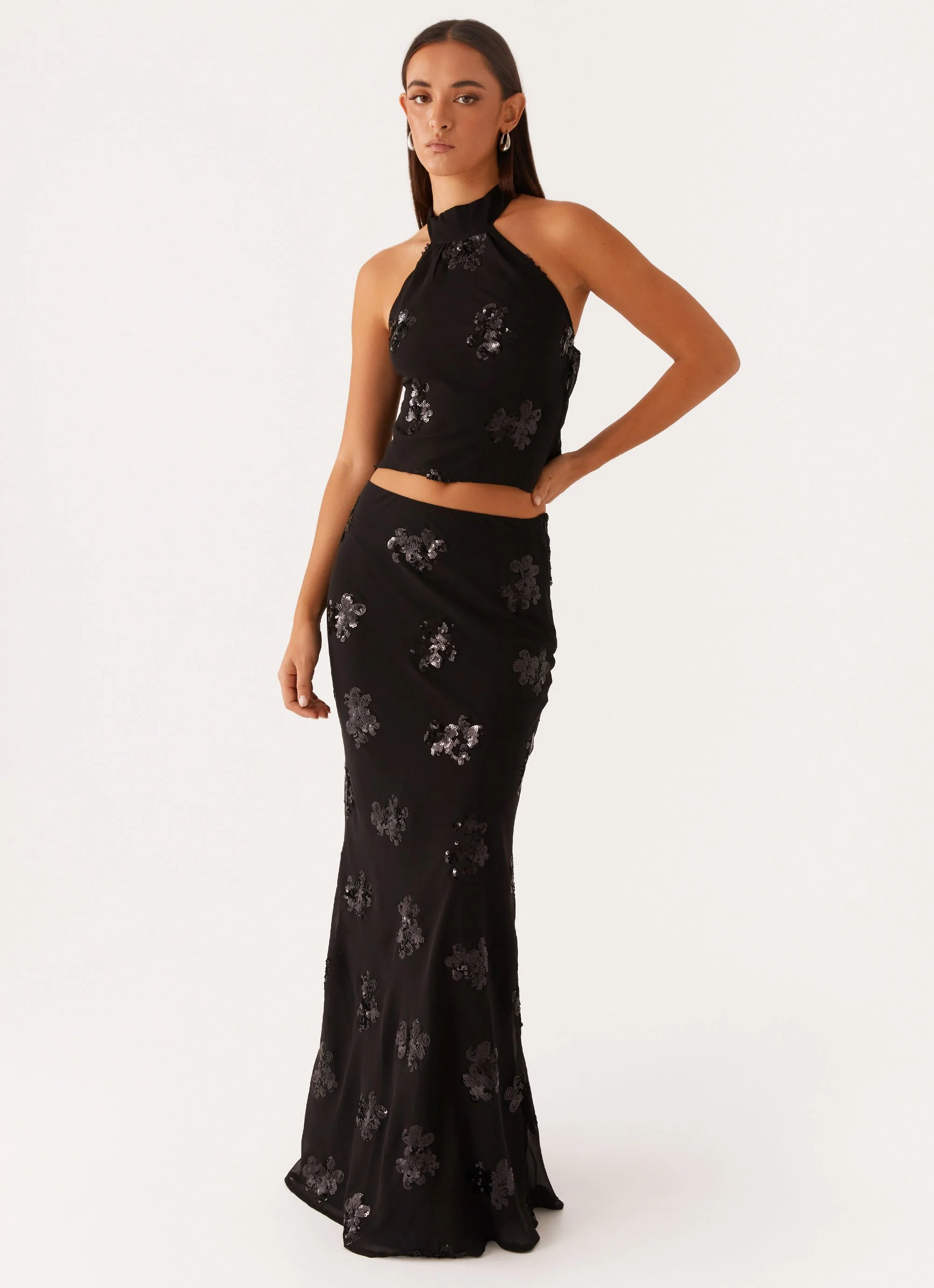 Cillian Sequin Halter Top - Black - Image 2