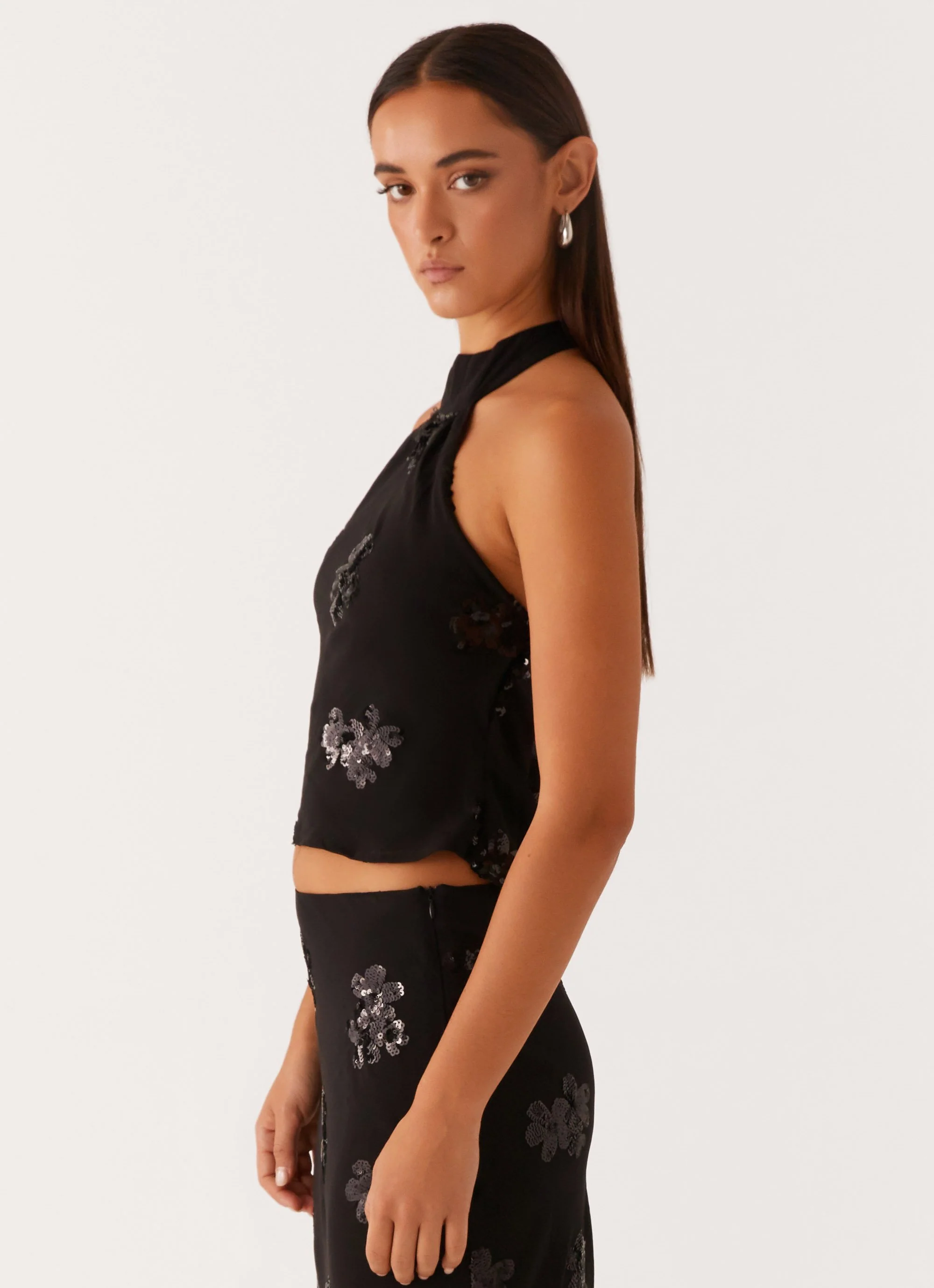 Cillian Sequin Halter Top - Black - Image 4