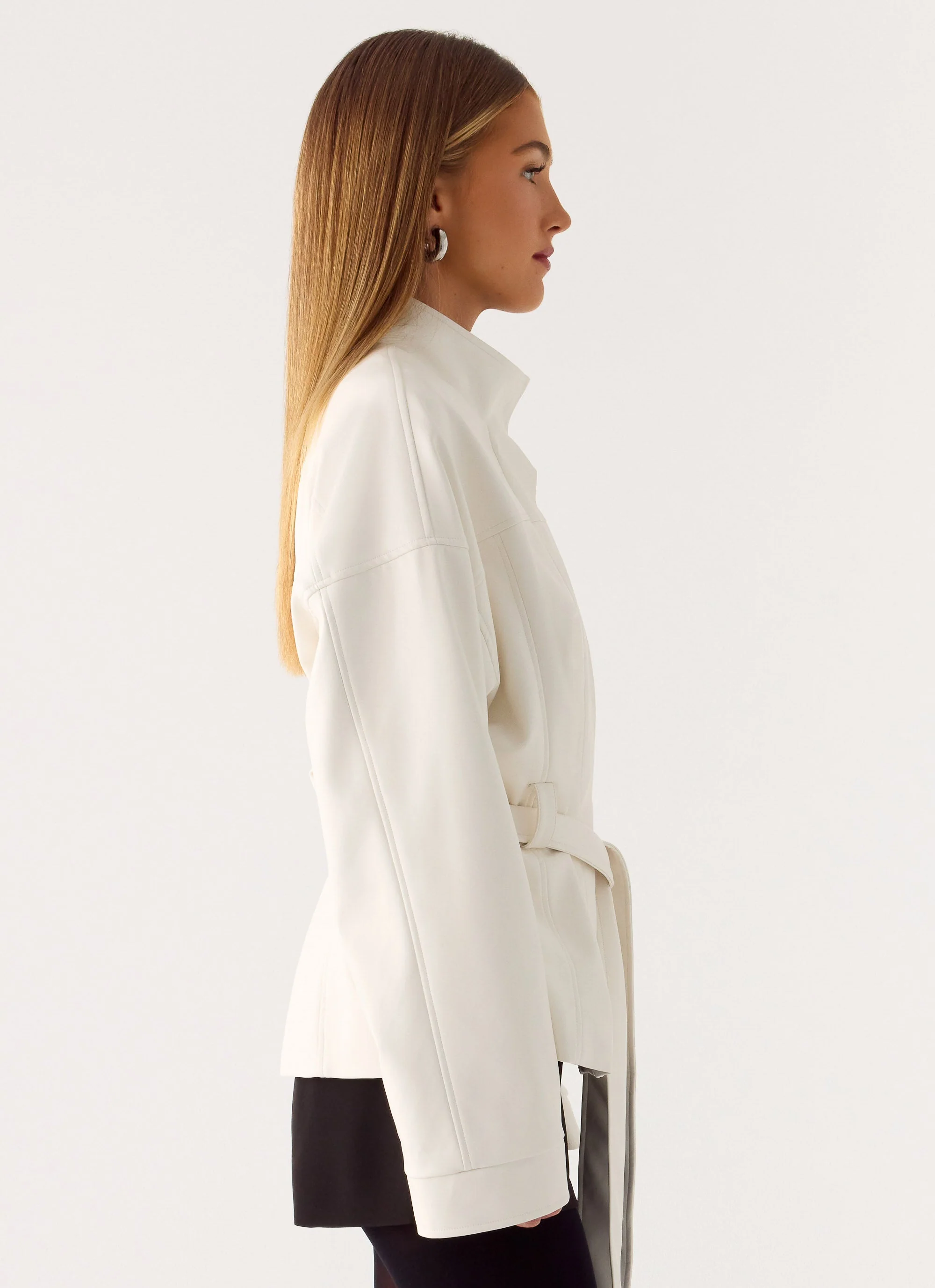 City Light Tie Waist Trench Jacket - Ivory - Image 2