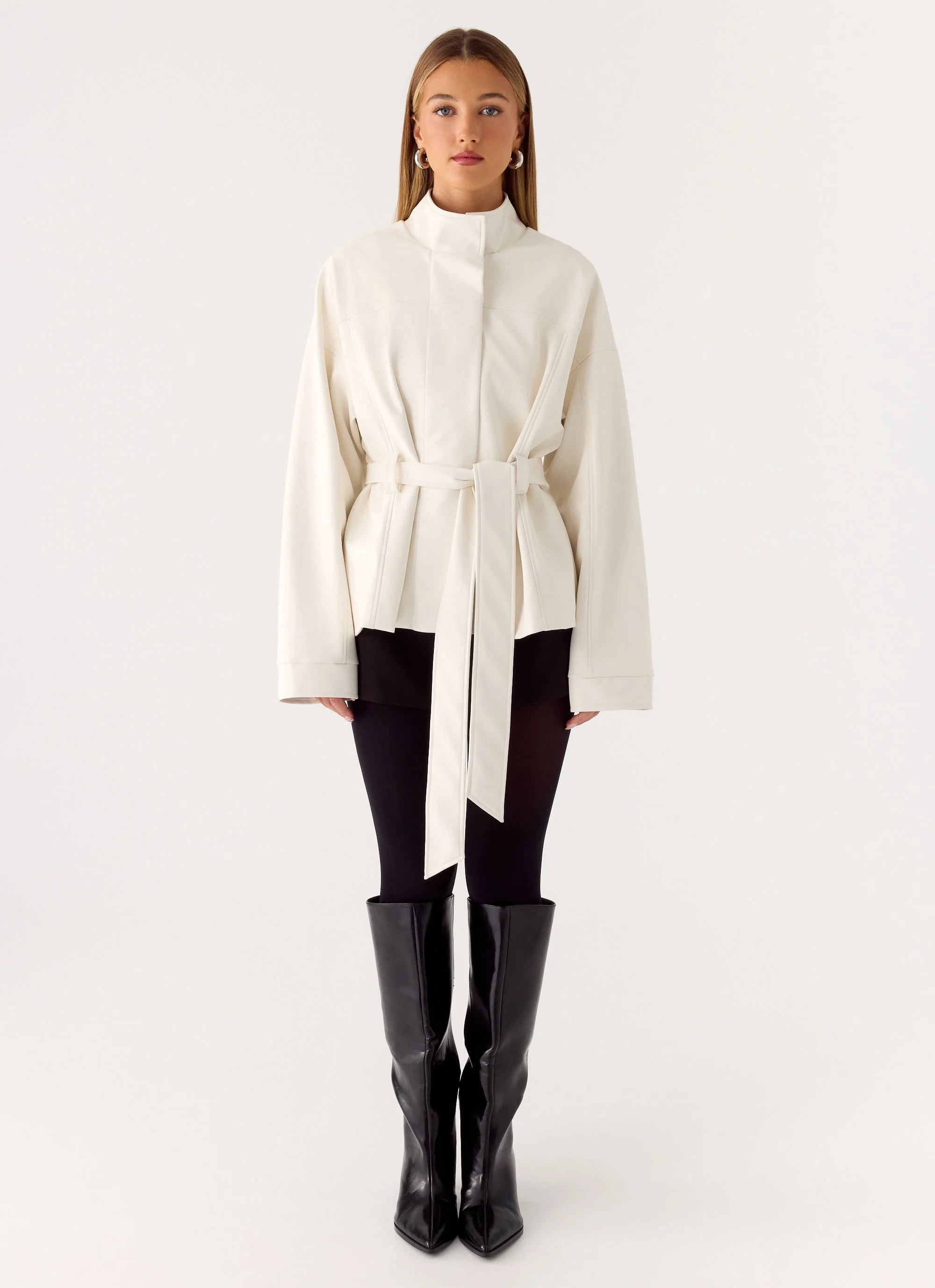 City Light Tie Waist Trench Jacket - Ivory - Image 4