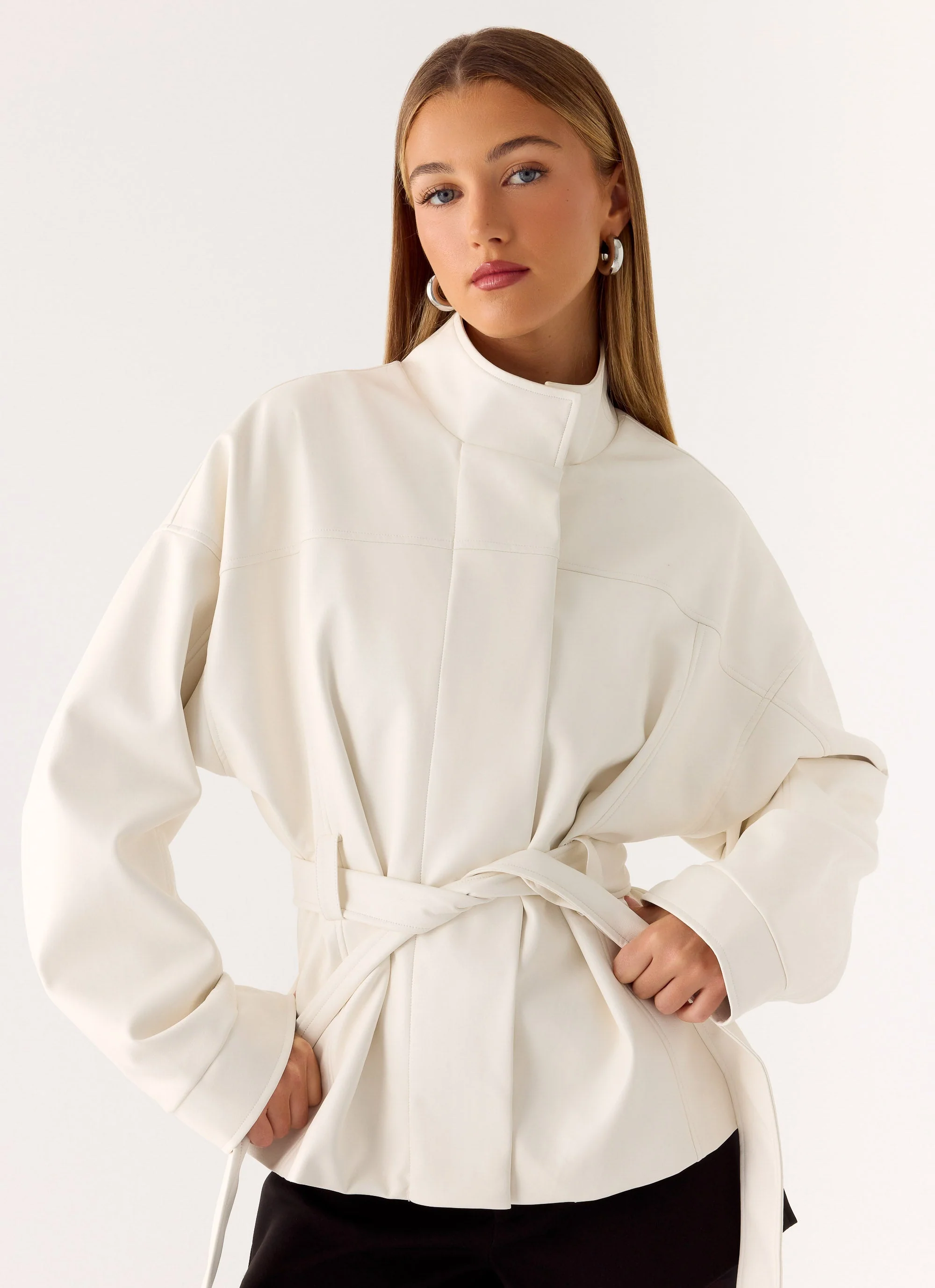 City Light Tie Waist Trench Jacket - Ivory - Image 6