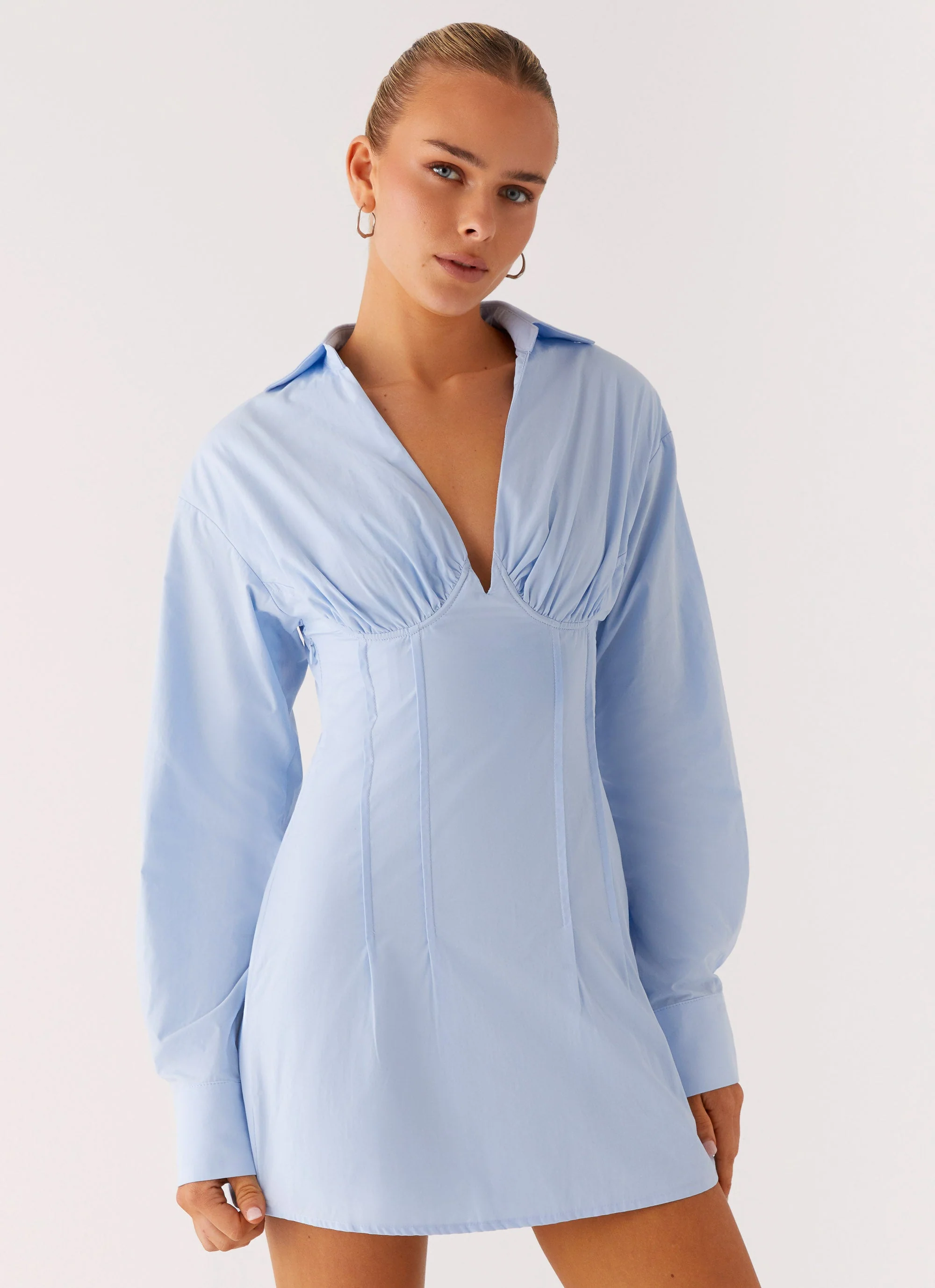 Clancy Mini Shirt Dress - Blue - Image 4