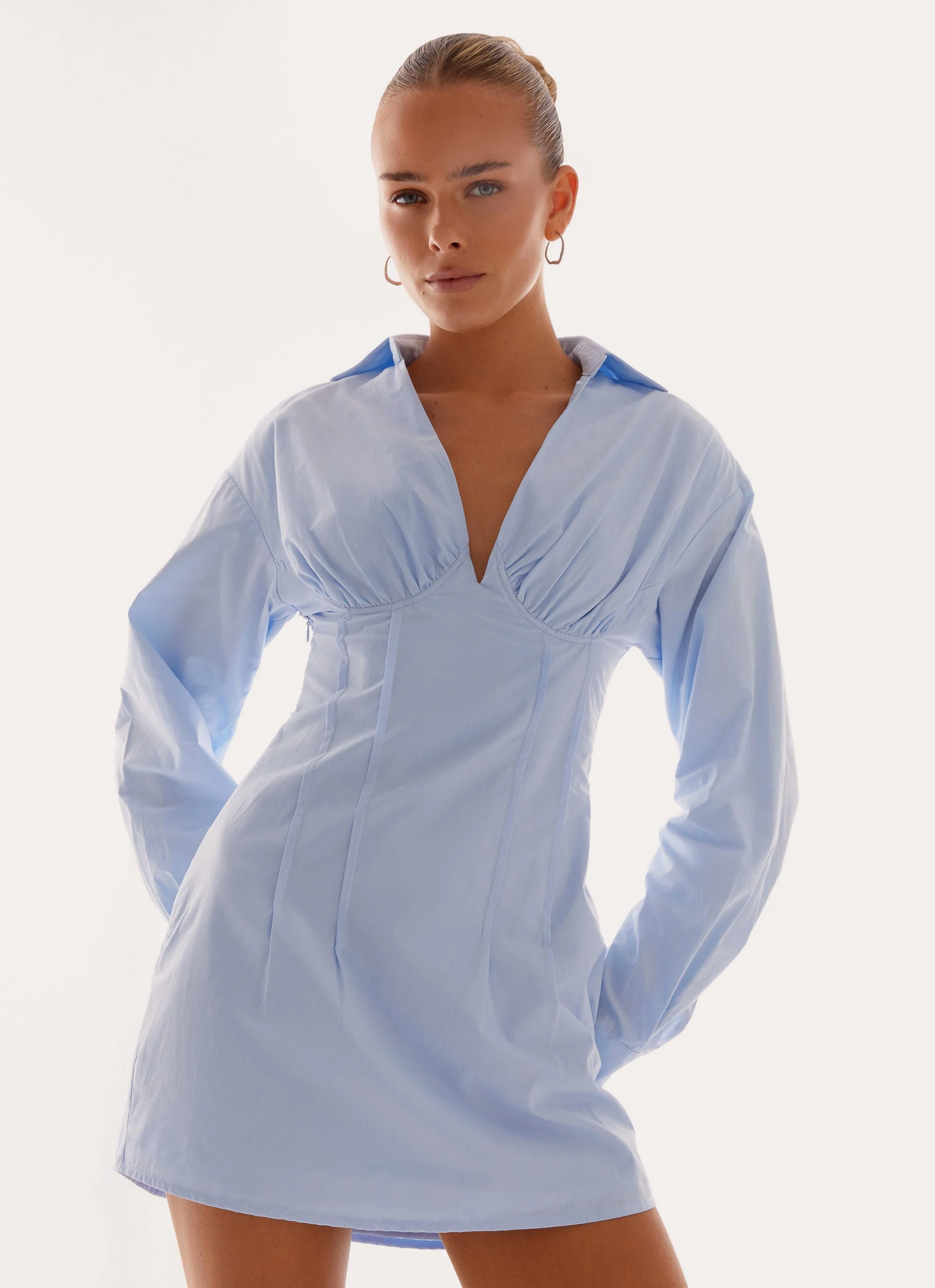 Clancy Mini Shirt Dress - Blue - Image 5
