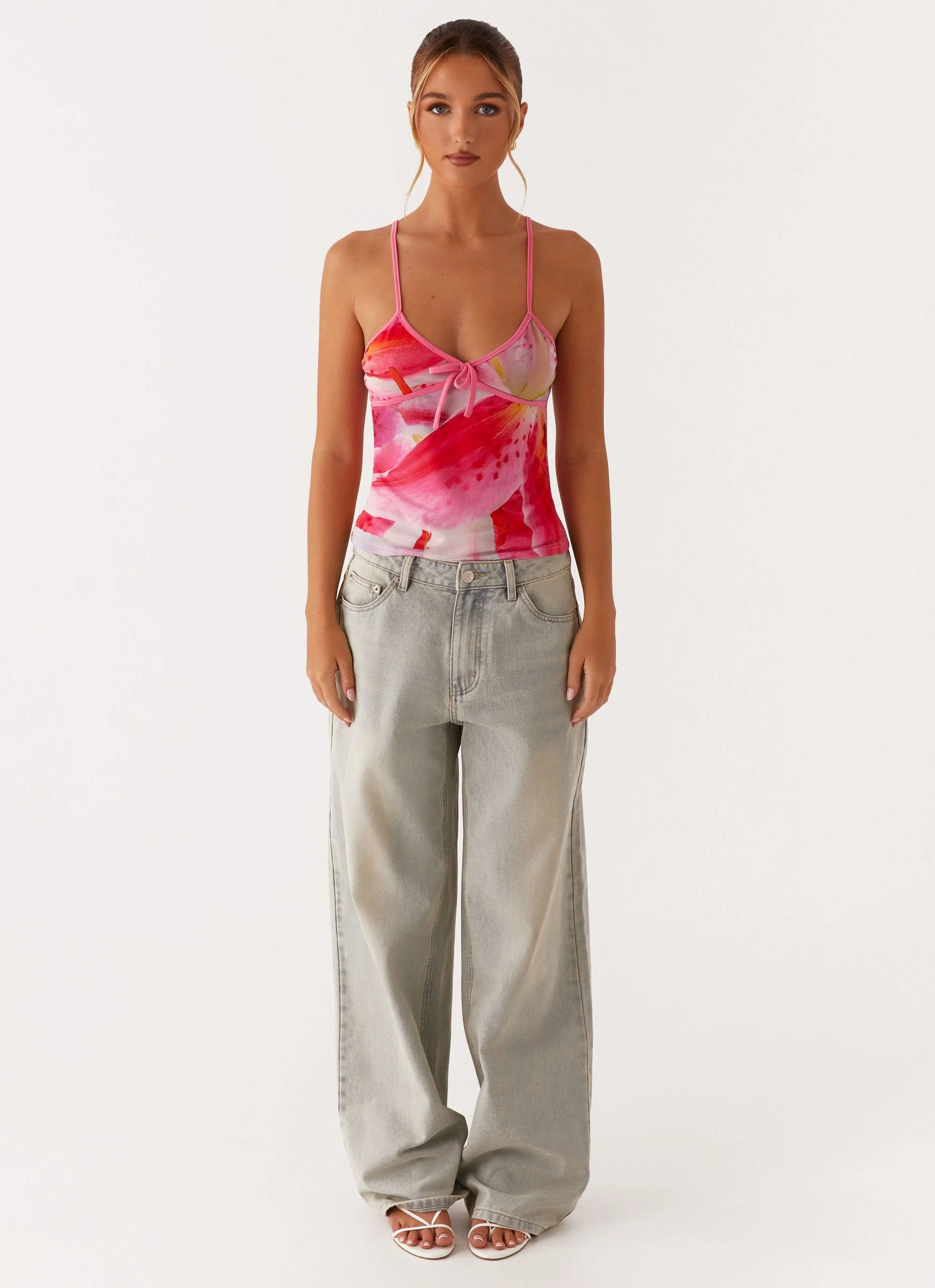 Claudie Mesh Top - White Pink Lilly - Image 3