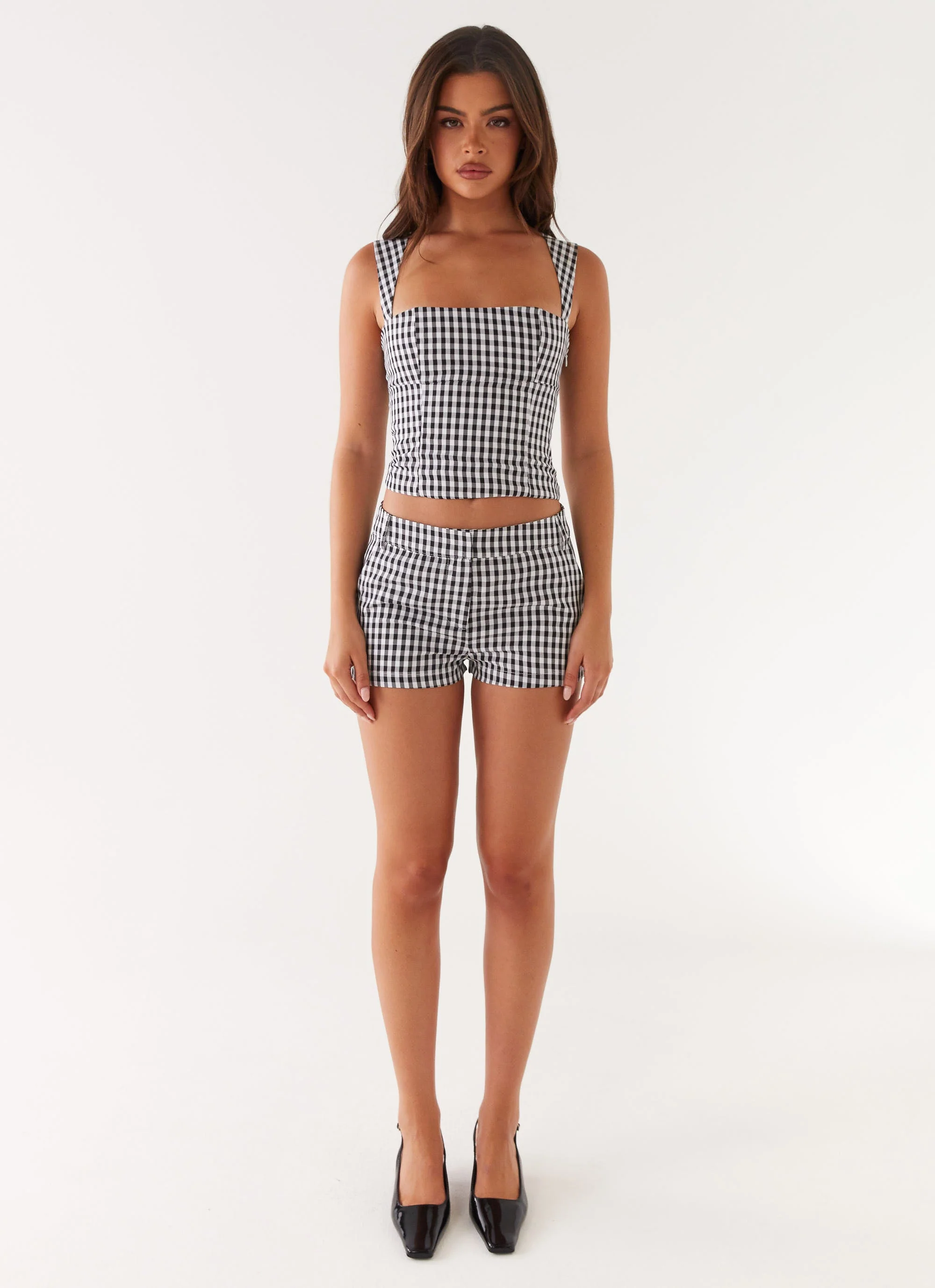 Clayton Tailored Shorts - Black Gingham - Image 2