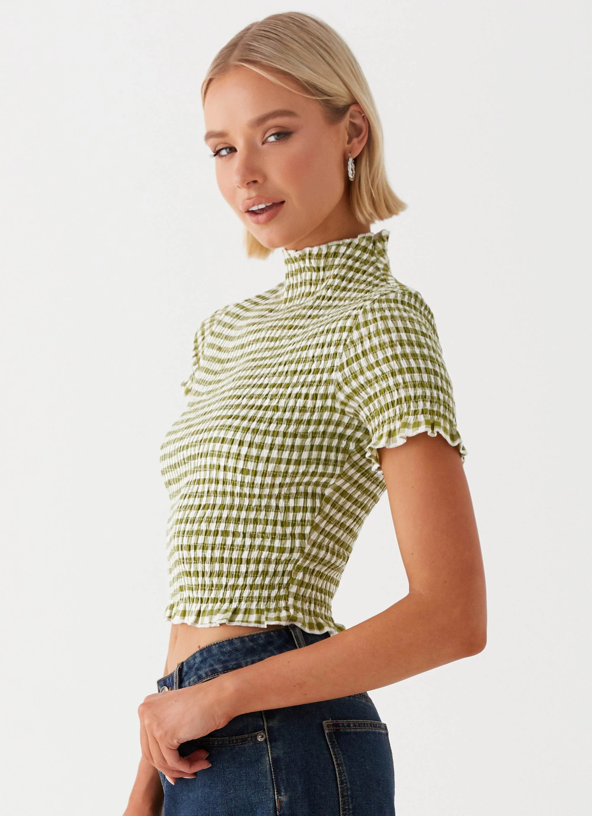Cleo Tee - Khaki Gingham - Image 3