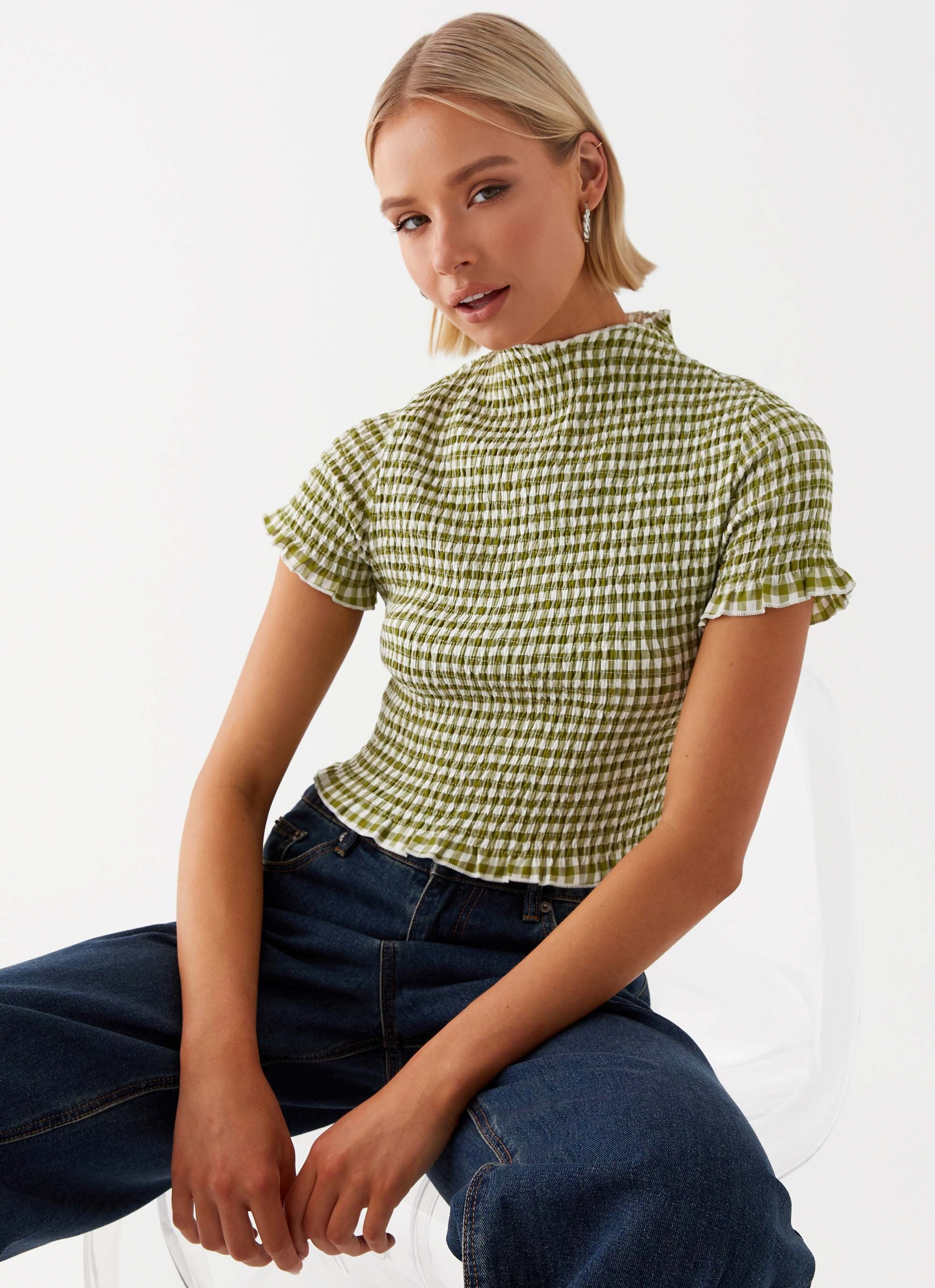 Cleo Tee - Khaki Gingham - Image 5