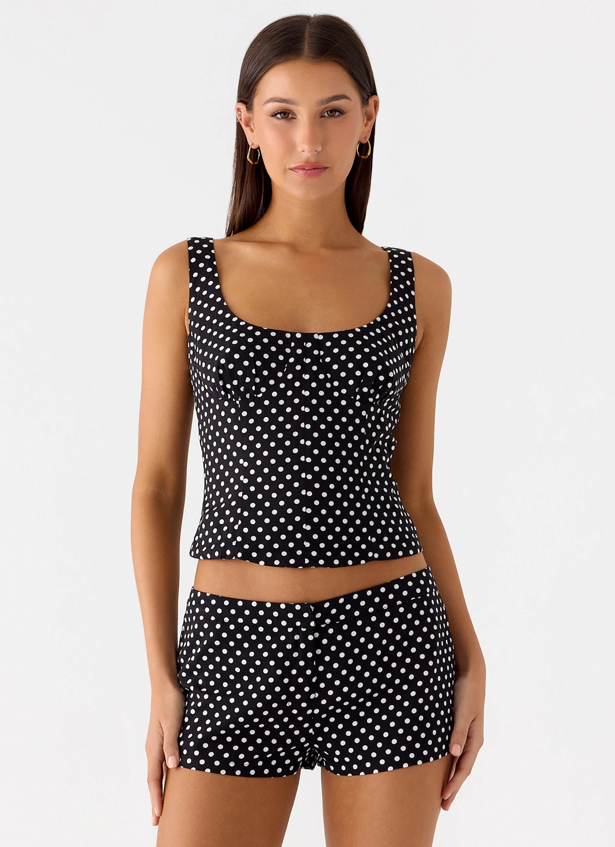 Coastline Cotton Micro Mini Shorts - Black Polkadot - Image 2