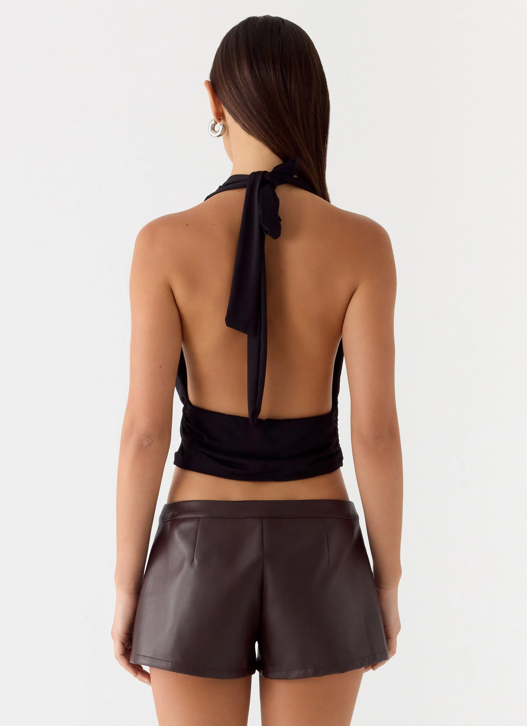 Coastline Faux Leather Micro Mini Shorts - Chocolate - Image 4