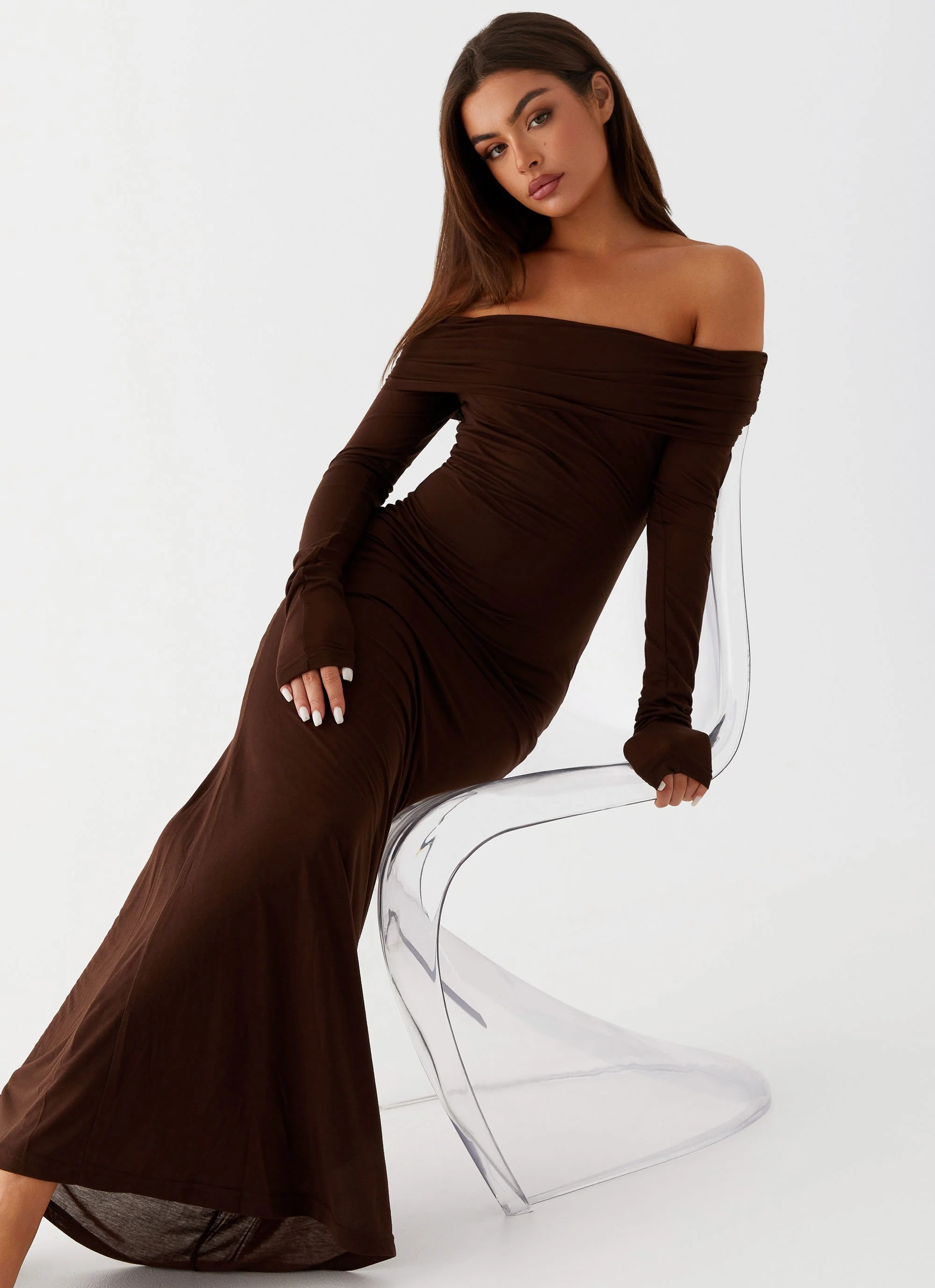 Cocoa Long Sleeve Maxi Dress - Chocolate - Image 5