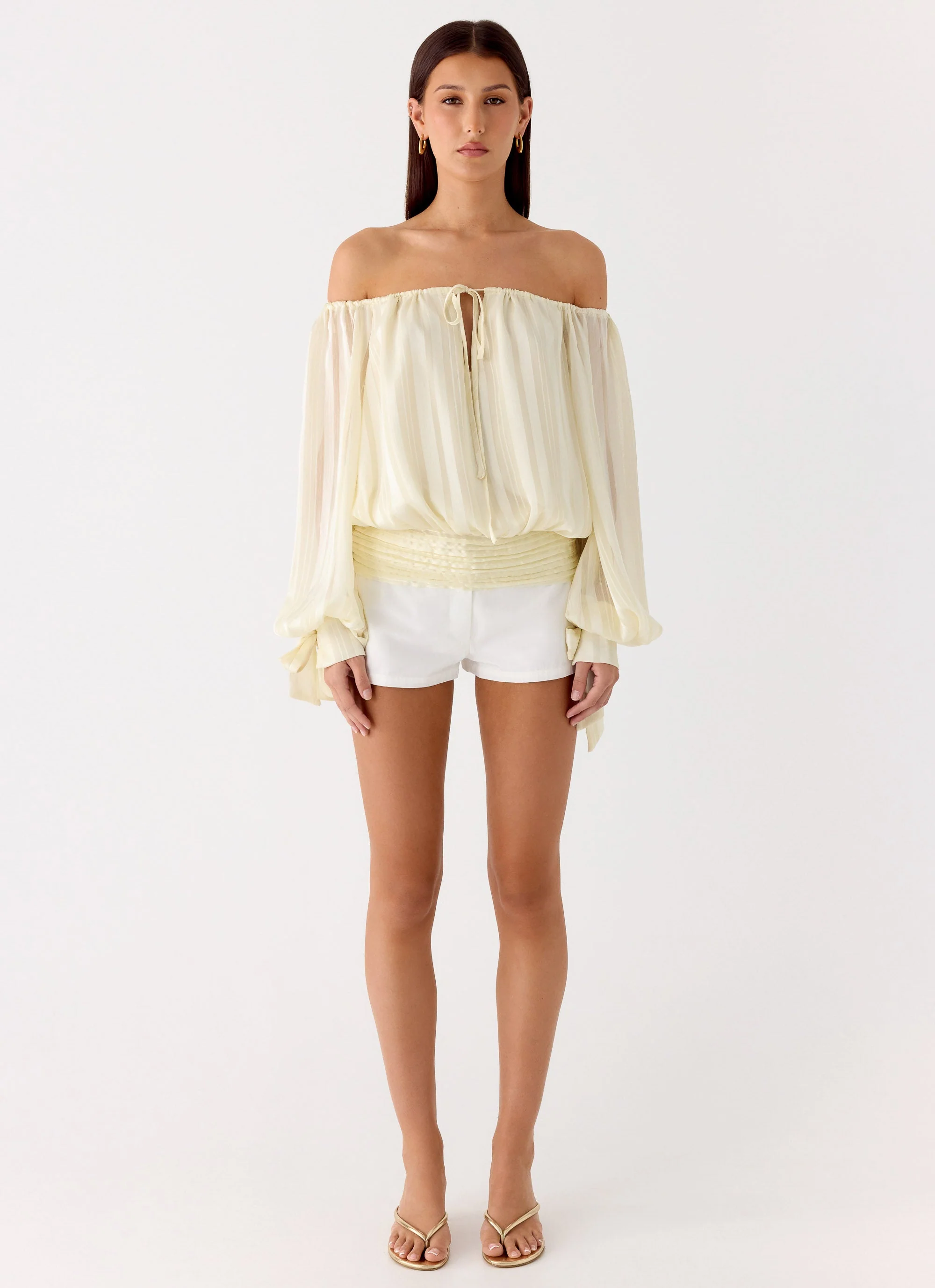 Coconut Kiss Off Shoulder Long Sleeve Top - Yellow - Image 4