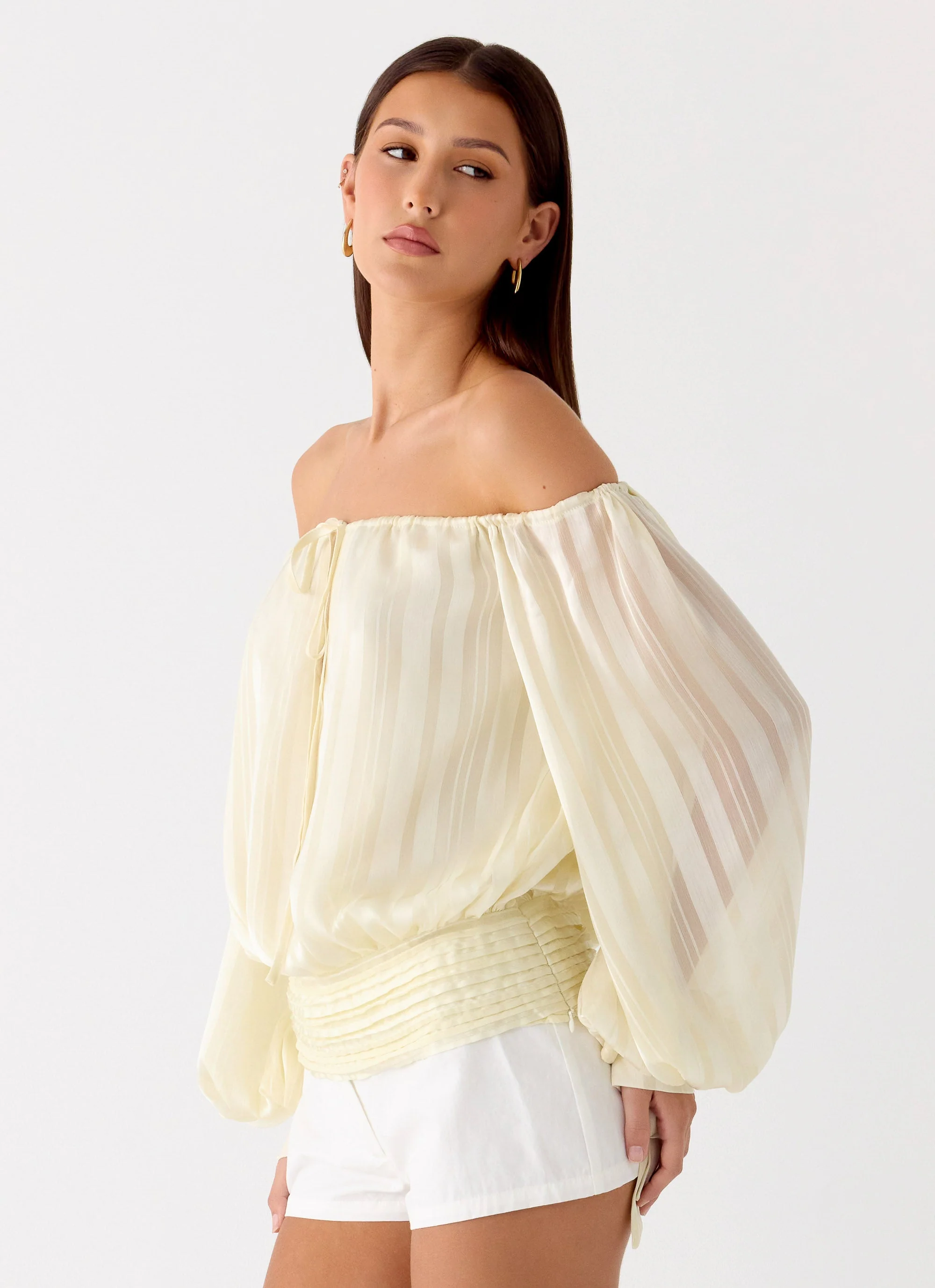 Coconut Kiss Off Shoulder Long Sleeve Top - Yellow - Image 5