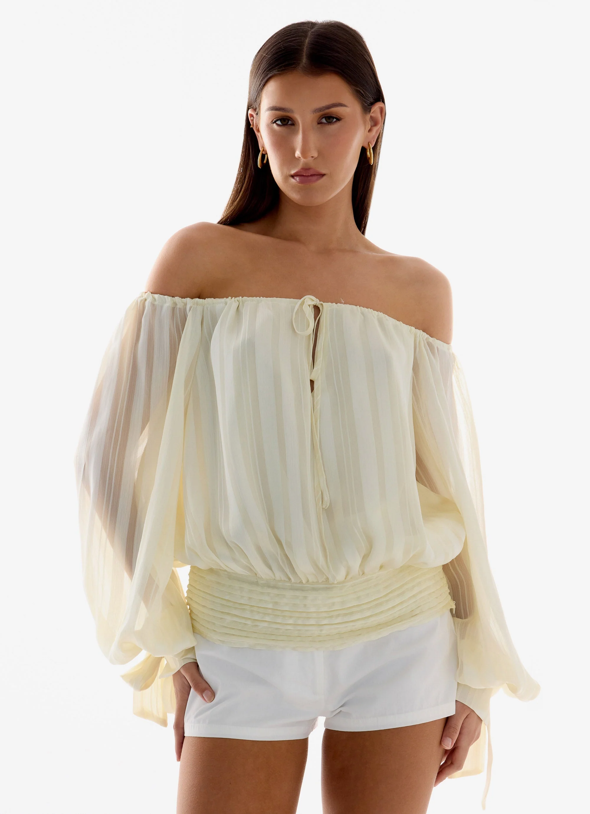 Coconut Kiss Off Shoulder Long Sleeve Top - Yellow - Image 6
