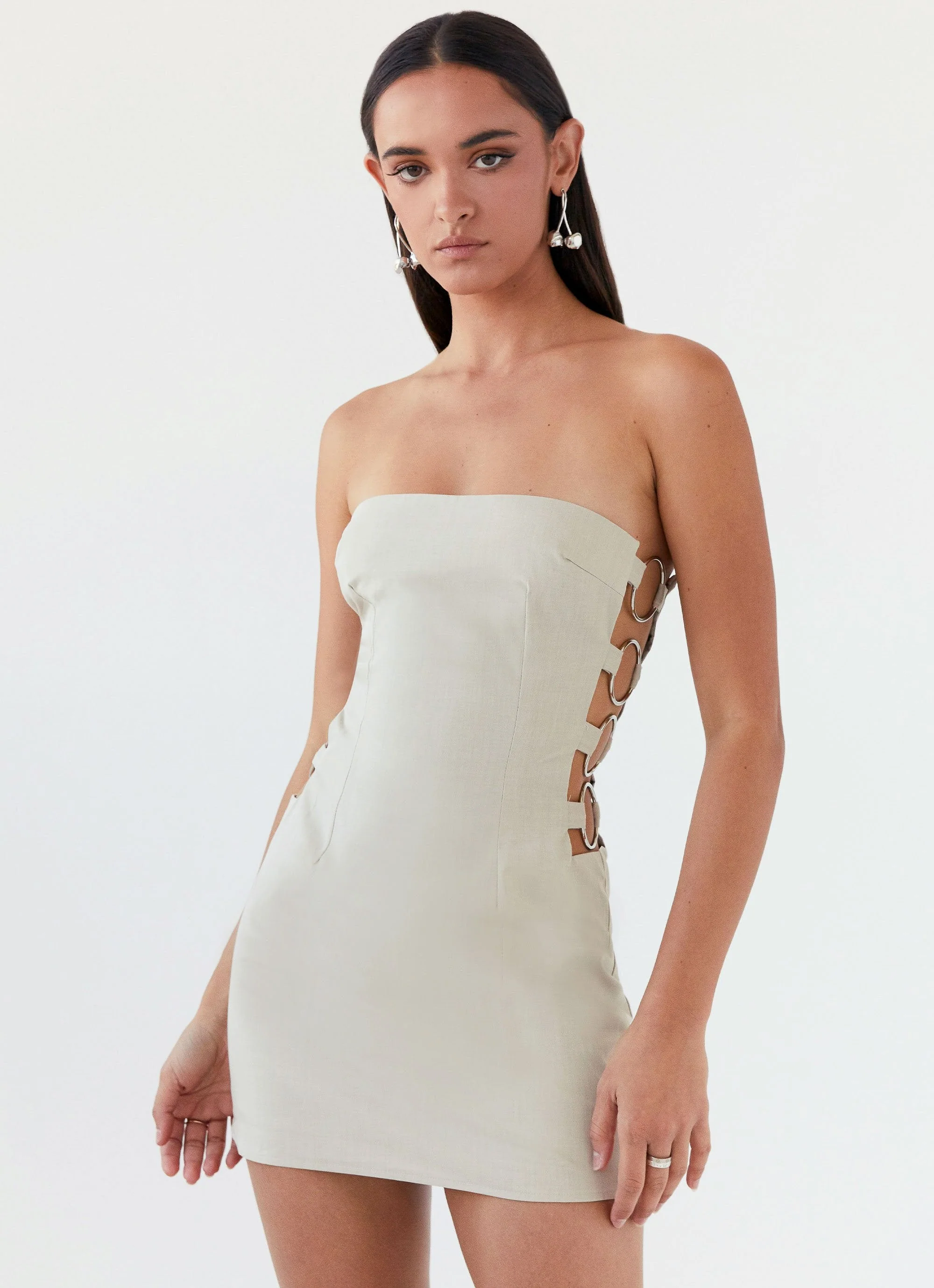 Conceited Strapless Mini Dress - Sand - Image 6