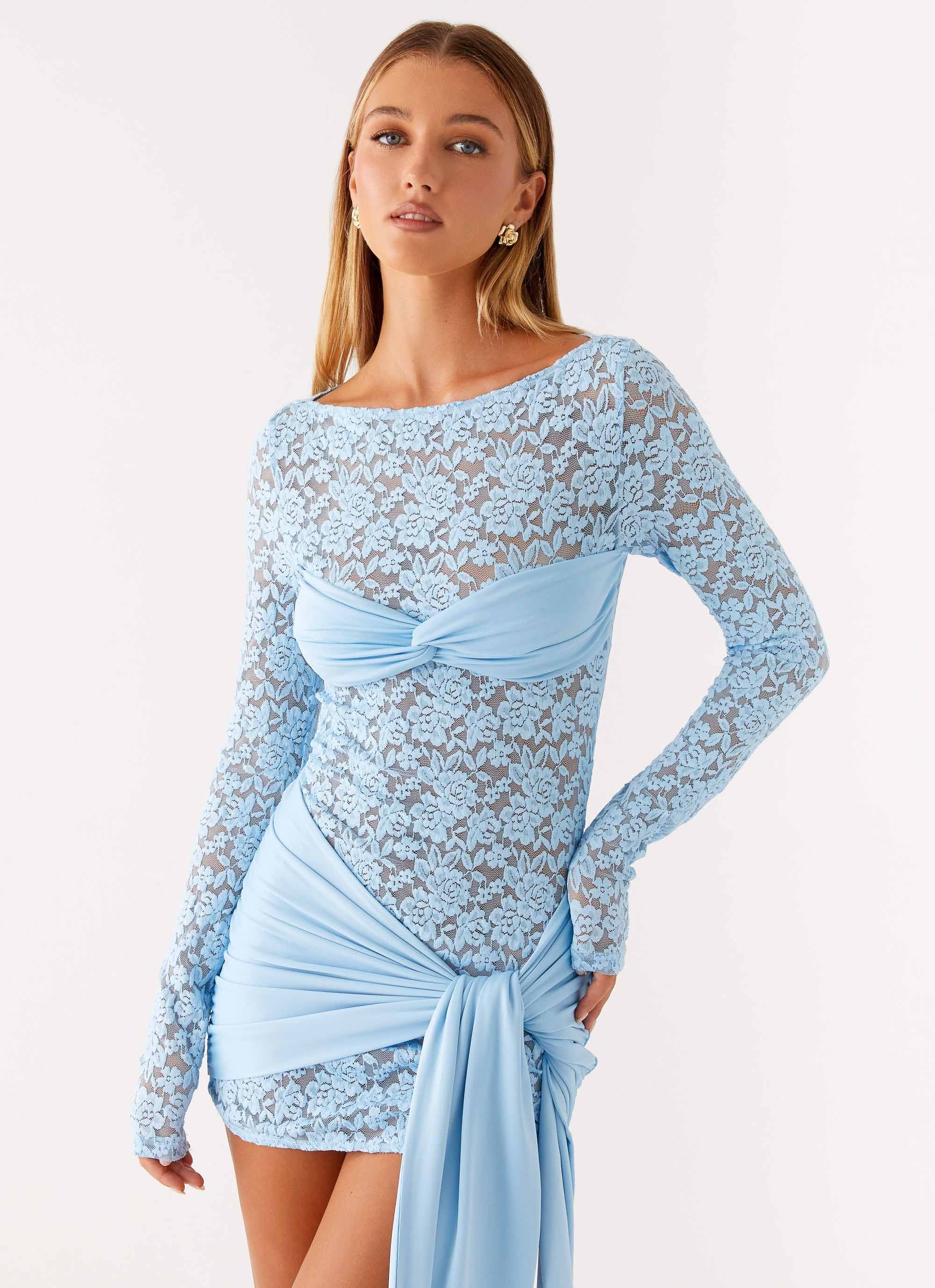 Consie Long Sleeve Mini Dress - Pale Blue - Image 5