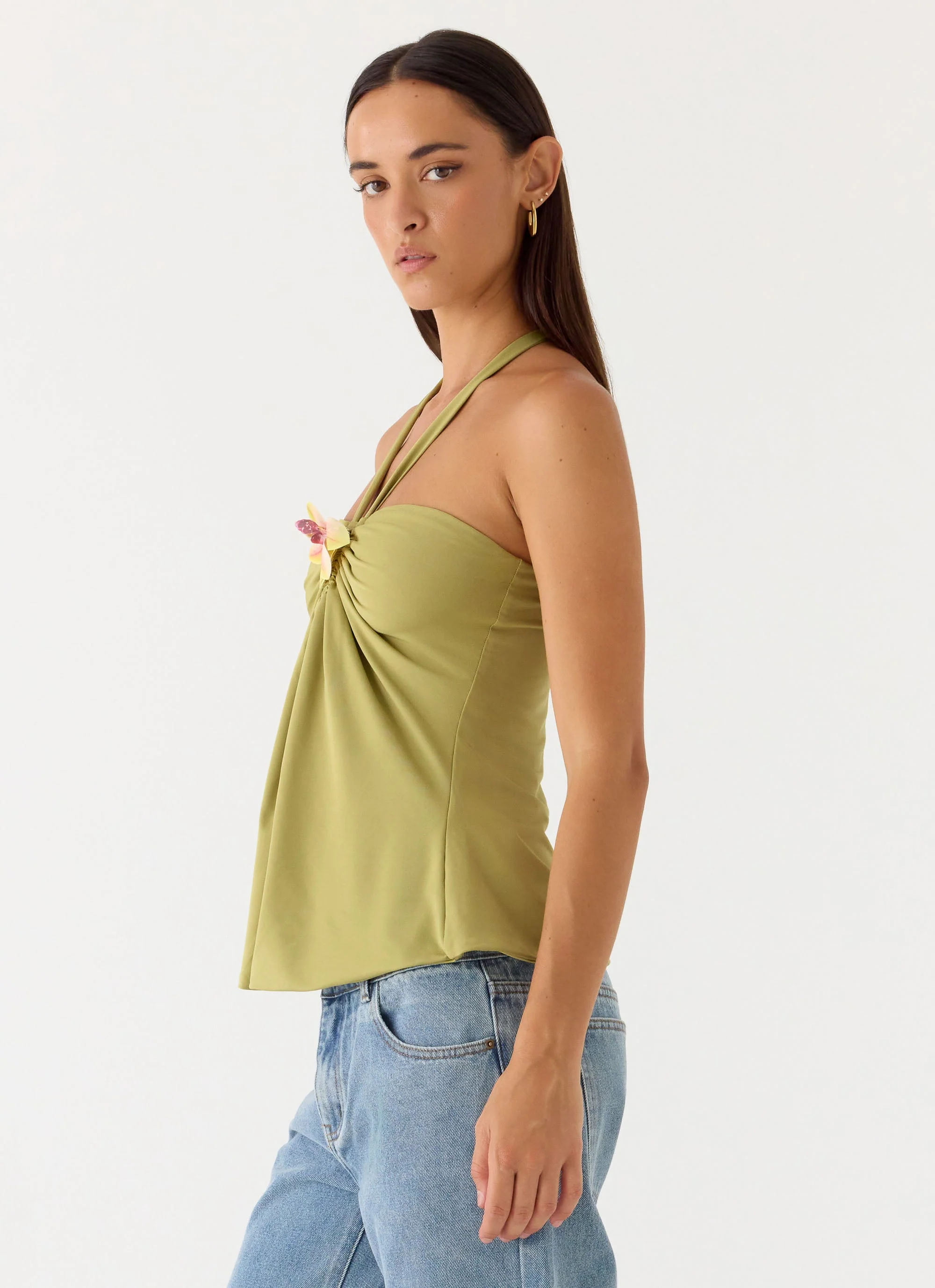Corah Halter Top - Green Olive - Image 2