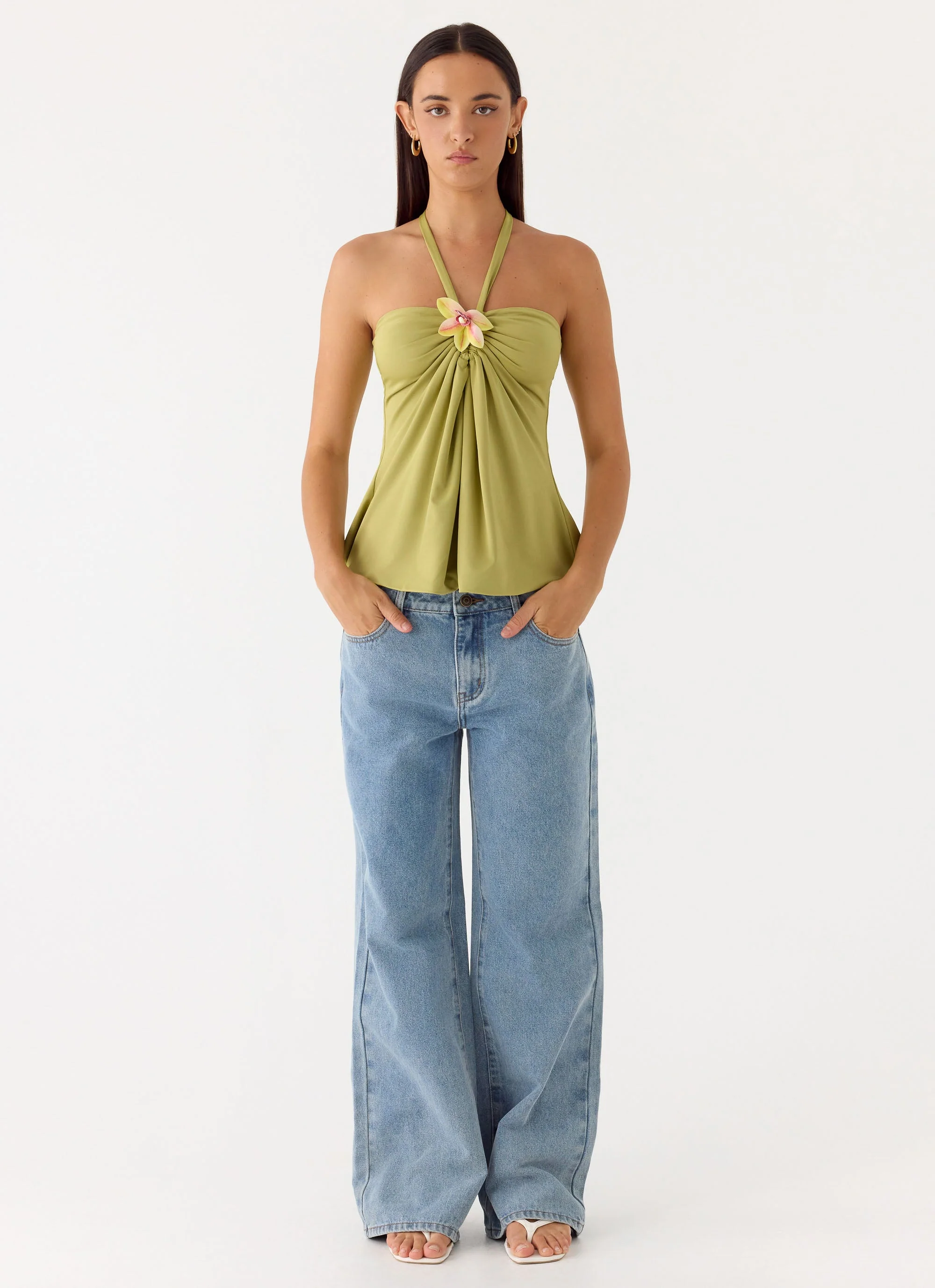 Corah Halter Top - Green Olive - Image 4