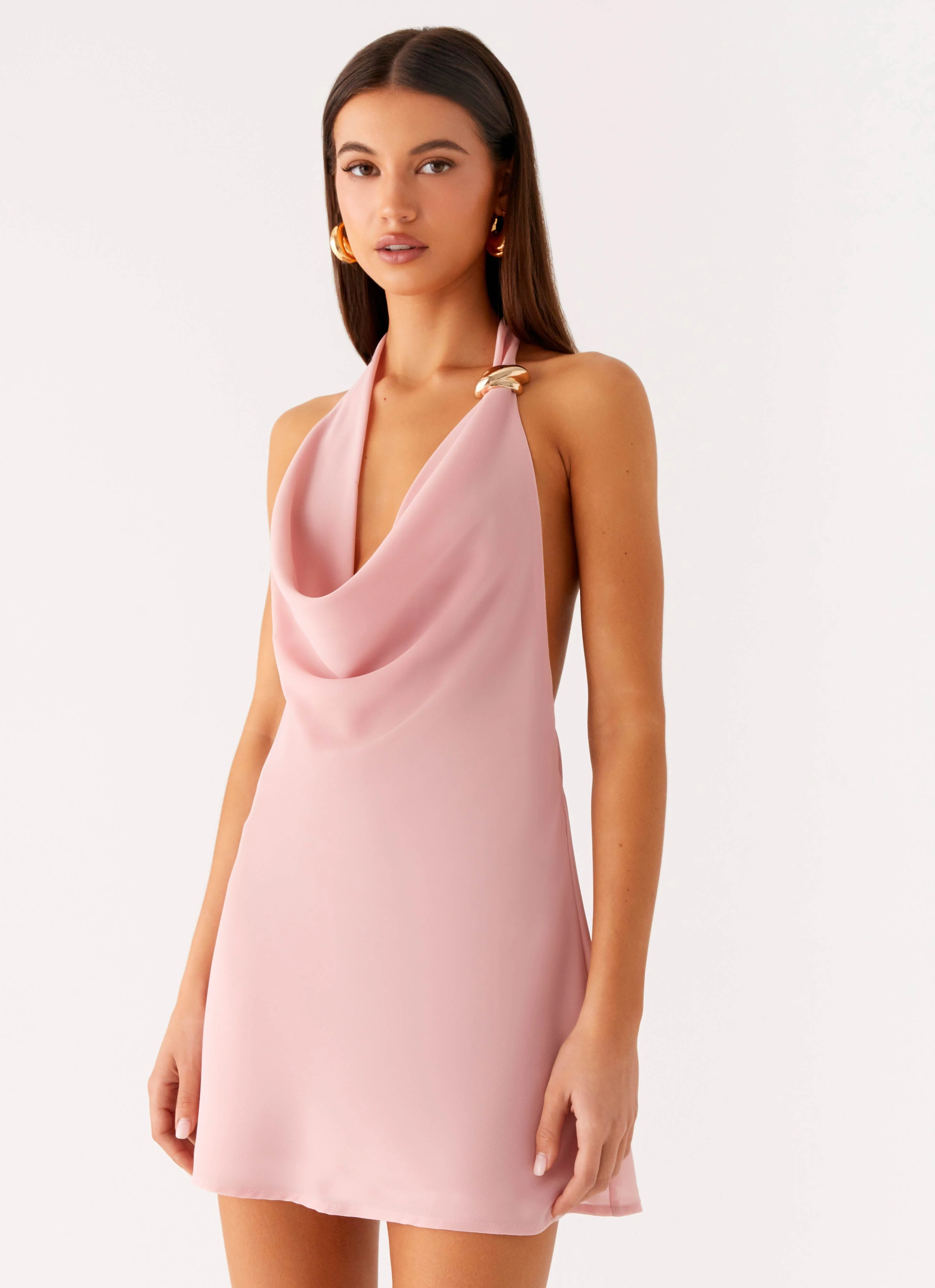 Coral Meadow Cowl Mini Dress - Pink - Image 3